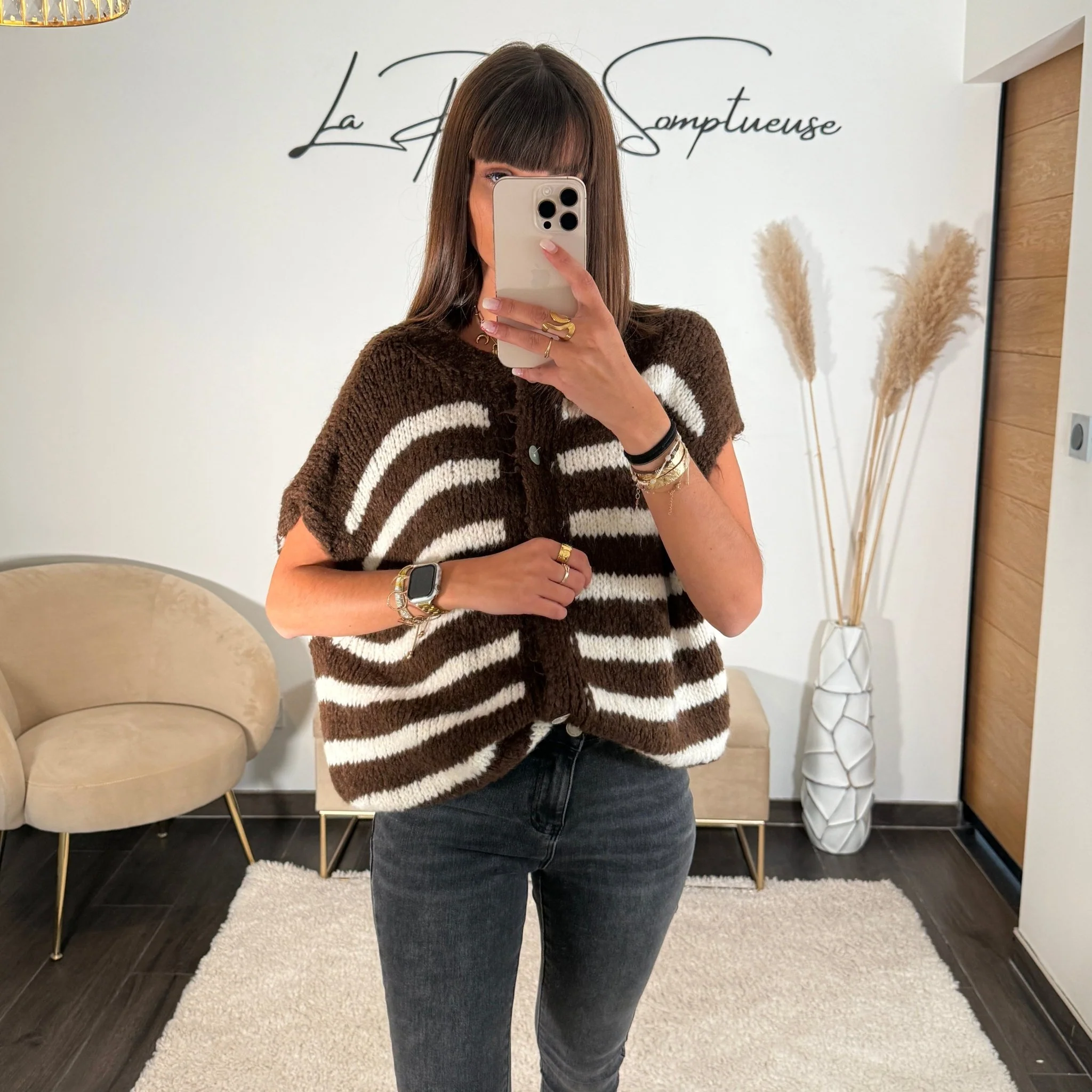 GILET SANS MANCHE RAYE MARRON DIEGO - Image 3