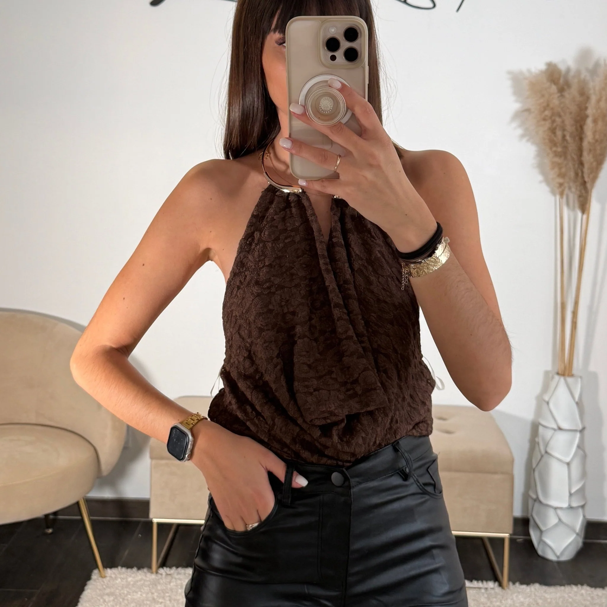 HAUT ANNEAU DENTELLE CHOCO