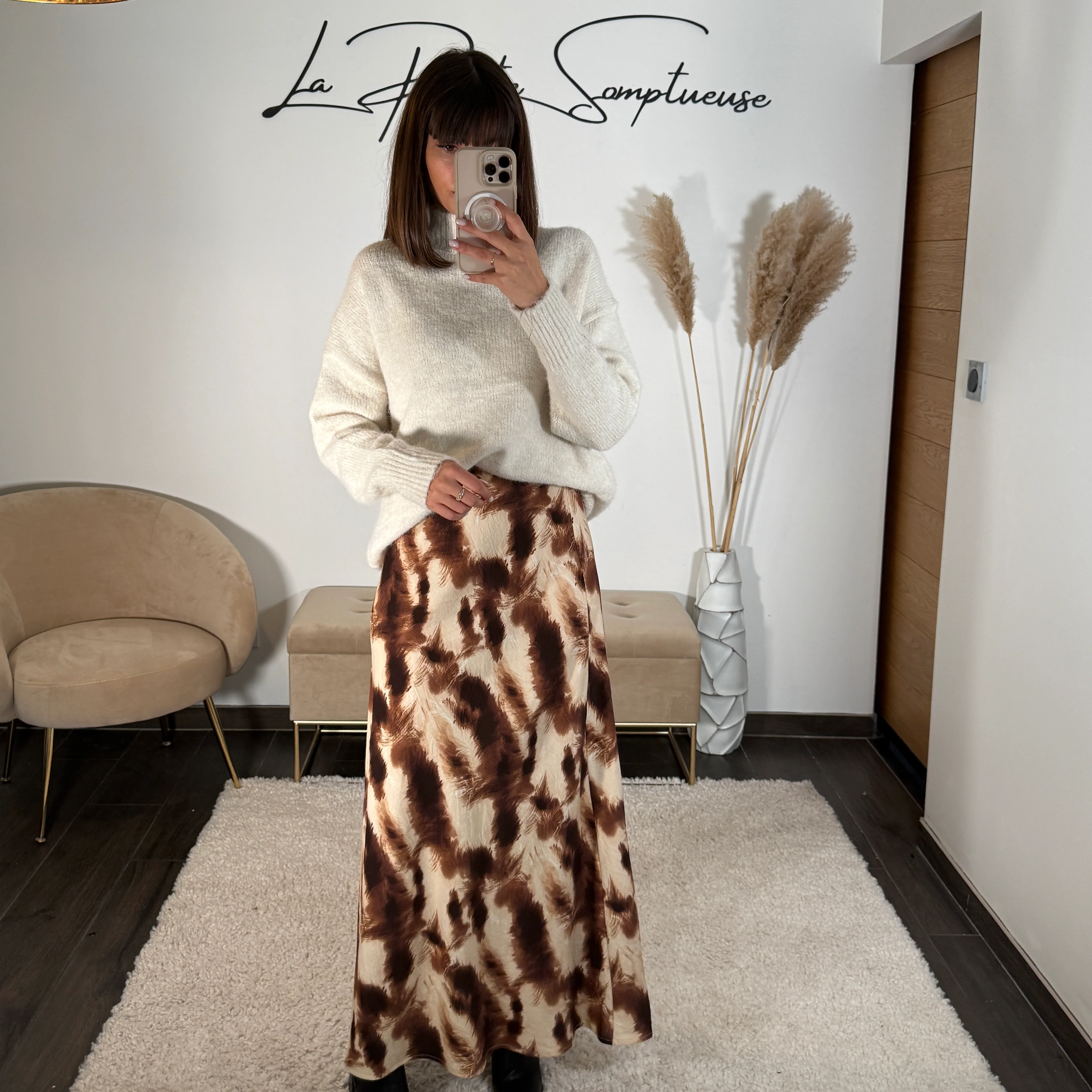 JUPE BEIGE ET MARRON LENA - Image 2