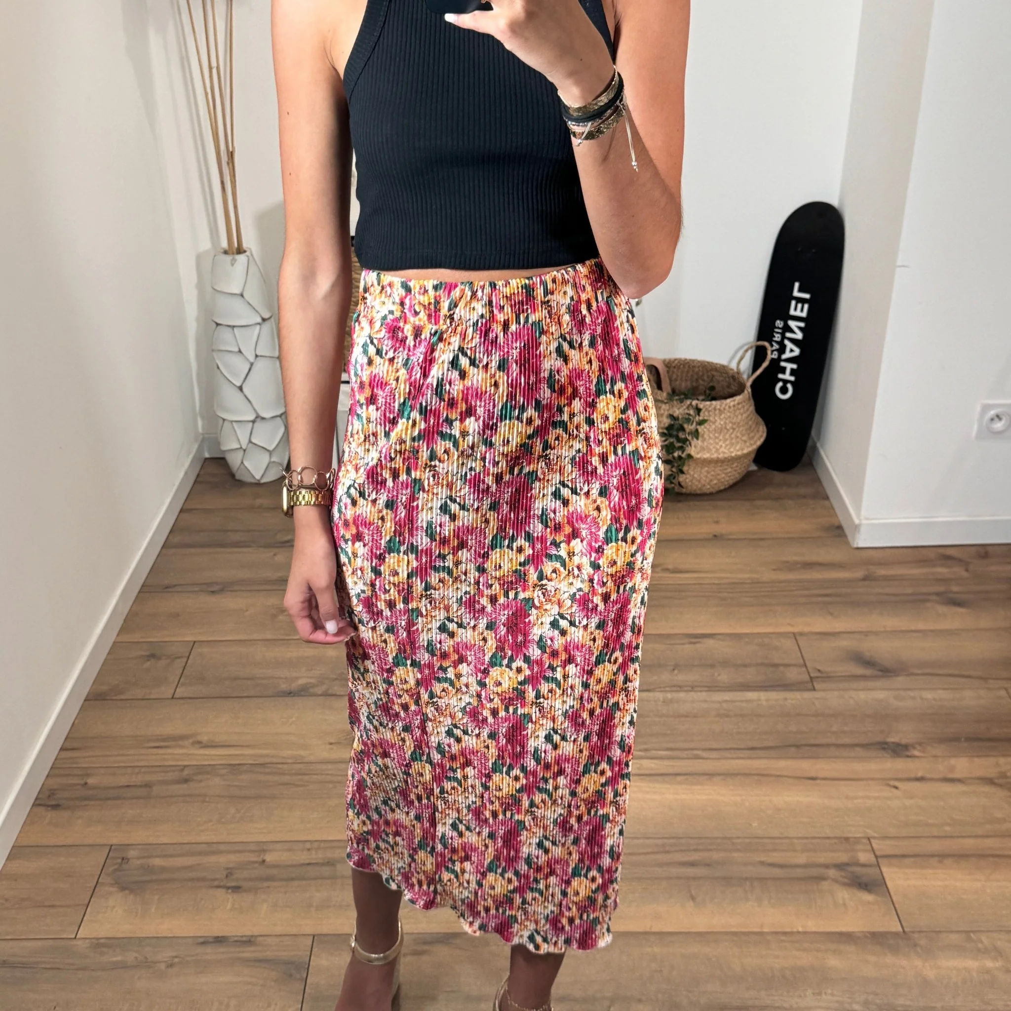 JUPE FLEURIE ROSE ET JAUNE YANA
