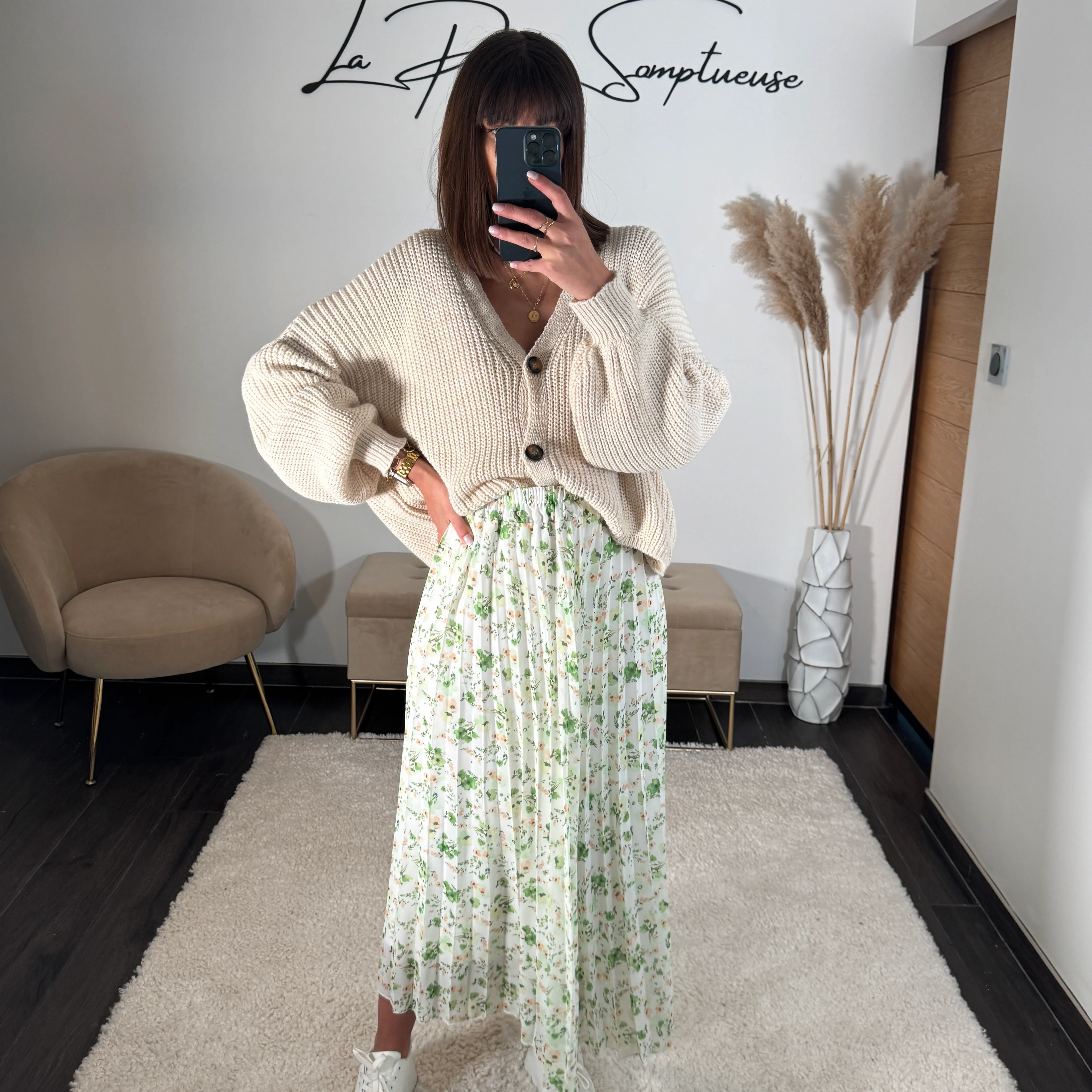 JUPE FLEURIE VERTE AURELIE - Image 3