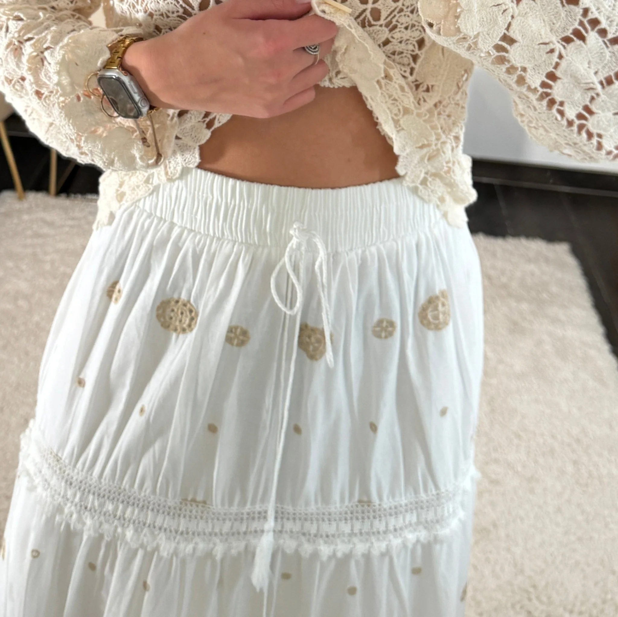 JUPE LONGUE BLANC/DORE DAHLIA - Image 3