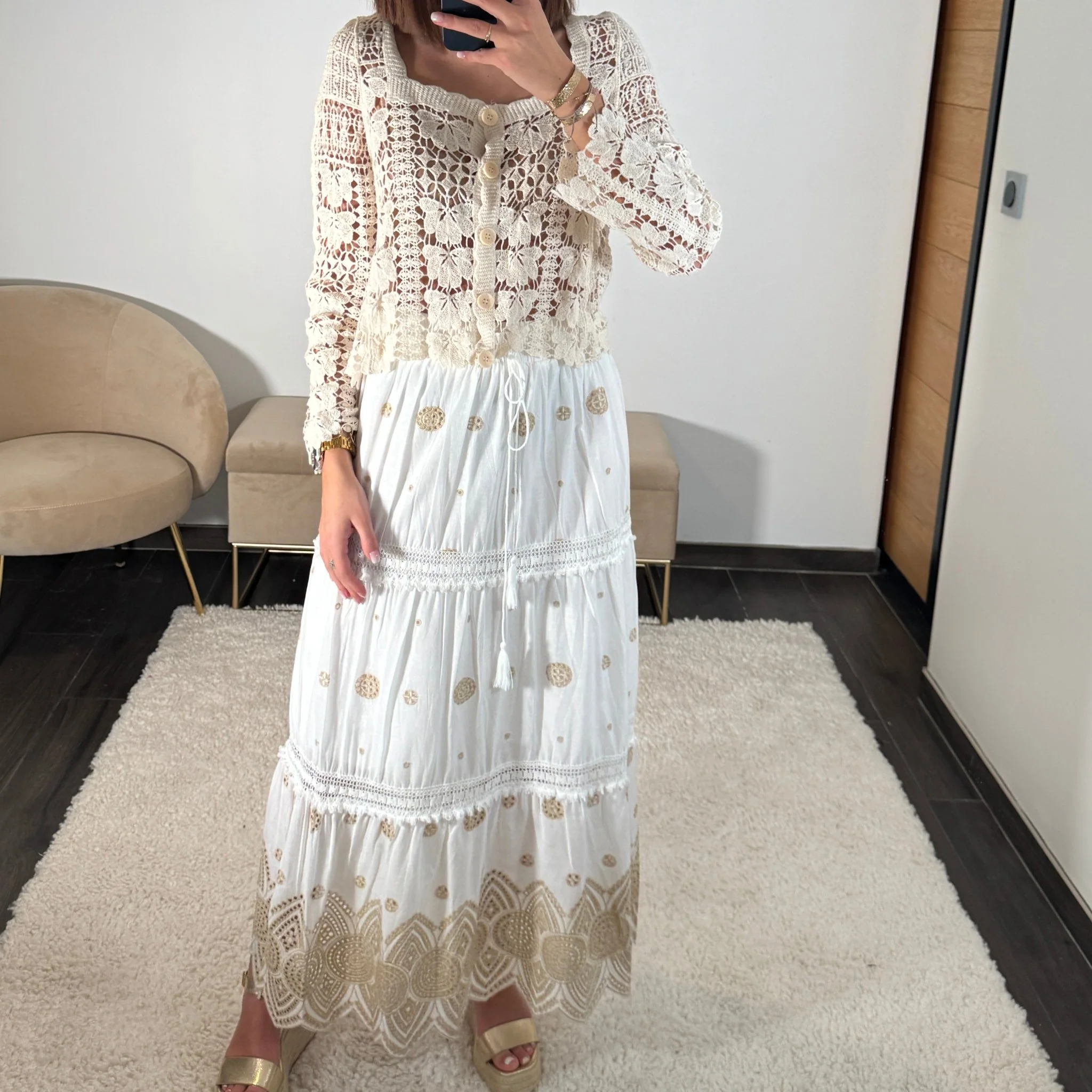 JUPE LONGUE BLANC/DORE DAHLIA - Image 4
