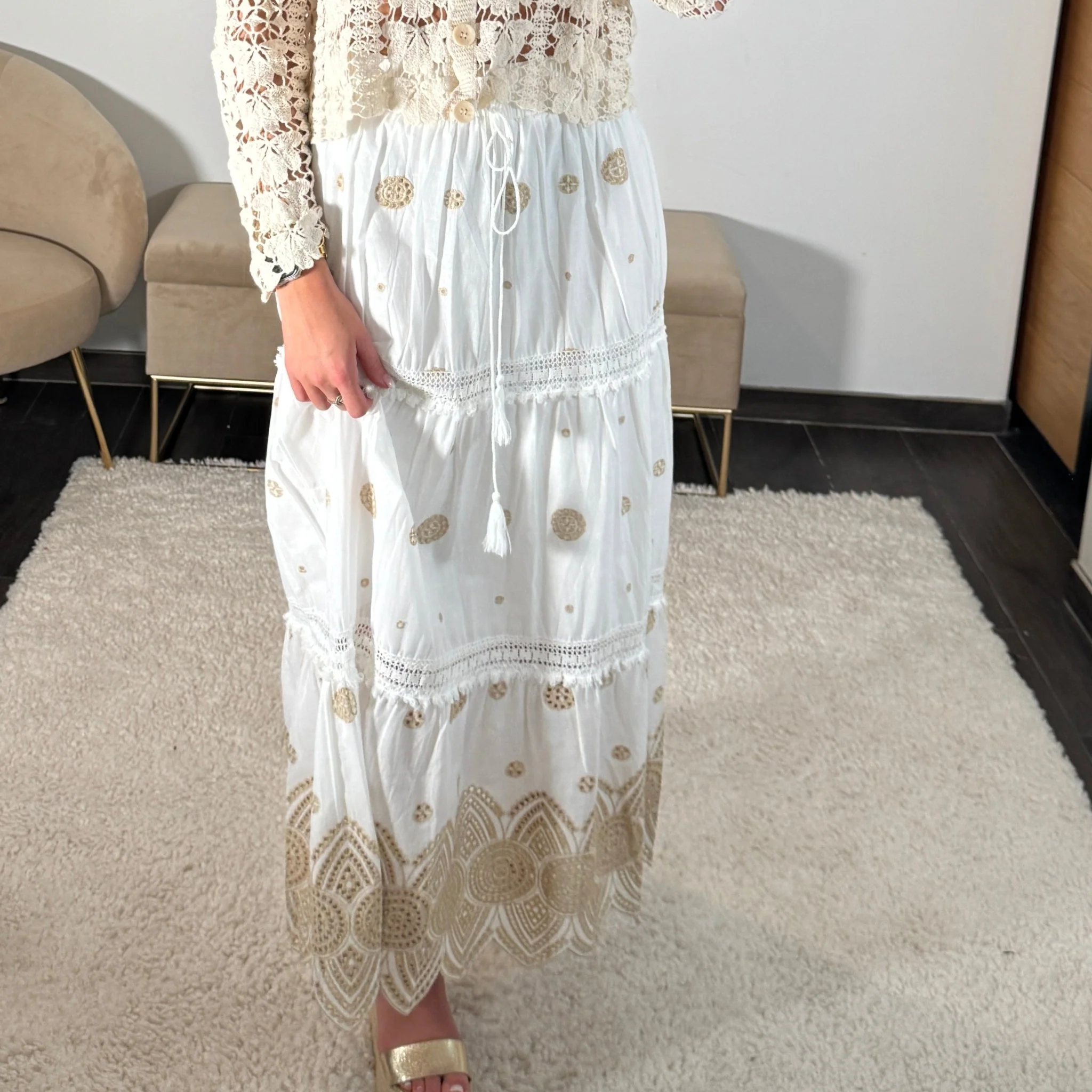 JUPE LONGUE BLANC/DORE DAHLIA - Image 5