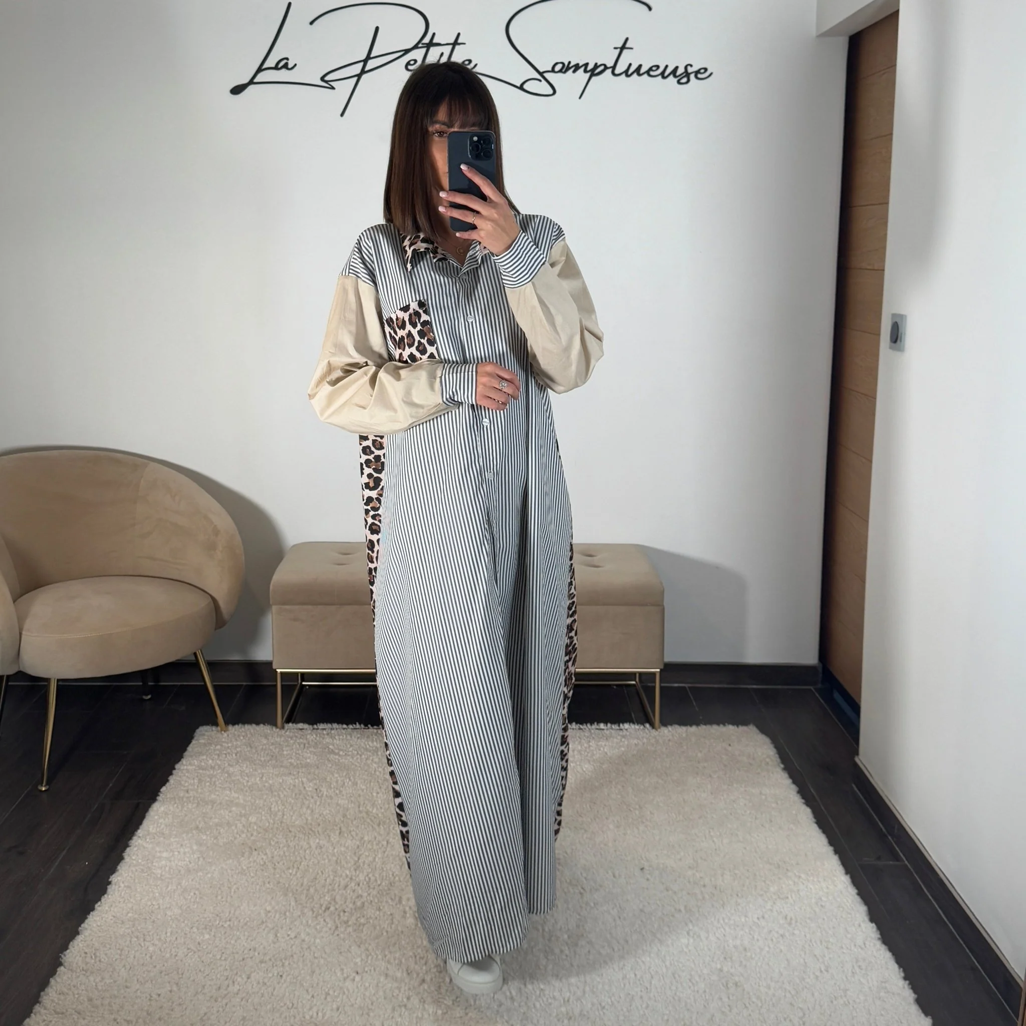 LONGUE ROBE CHEMISE RAYEE LEOPARD ALIA