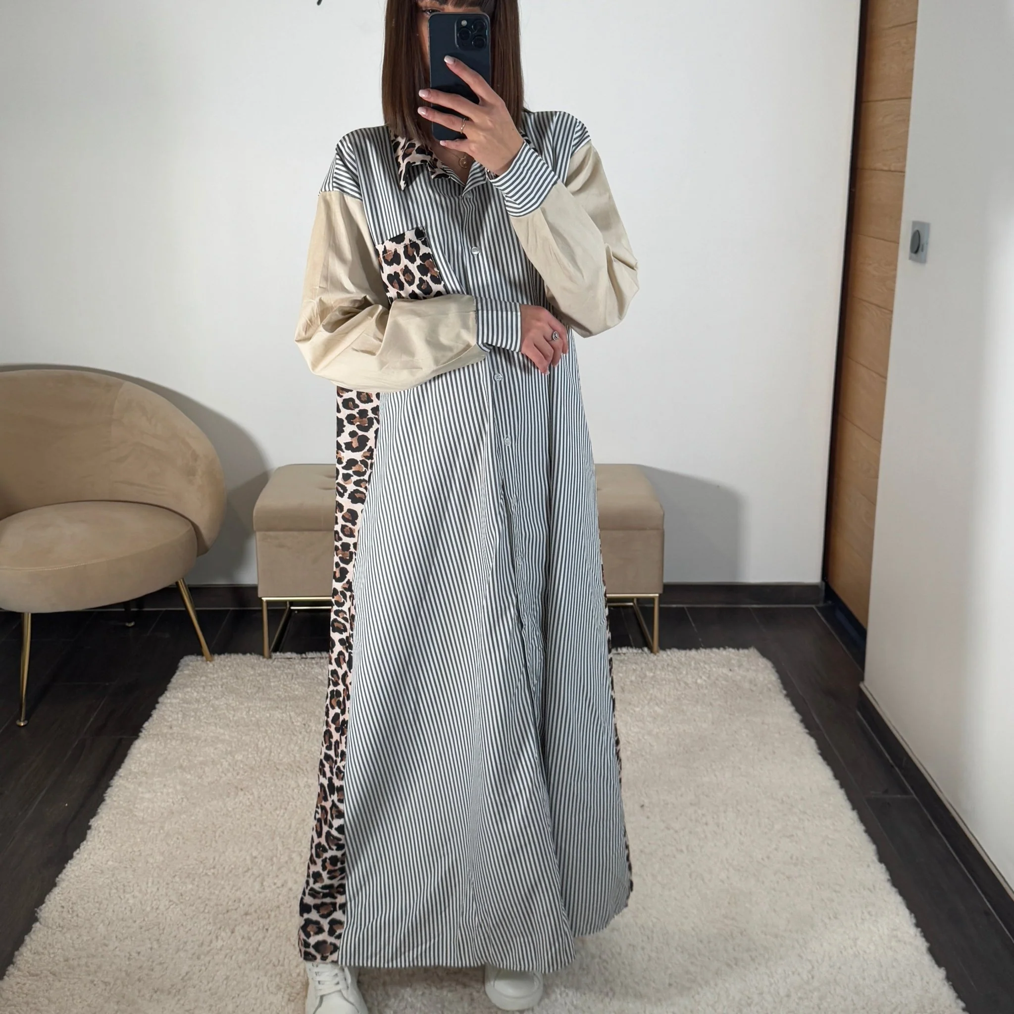 LONGUE ROBE CHEMISE RAYEE LEOPARD ALIA - Image 2