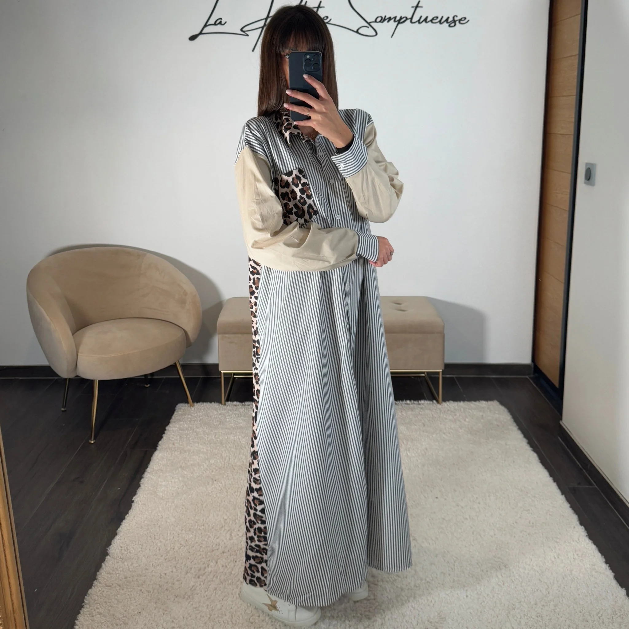 LONGUE ROBE CHEMISE RAYEE LEOPARD ALIA - Image 4