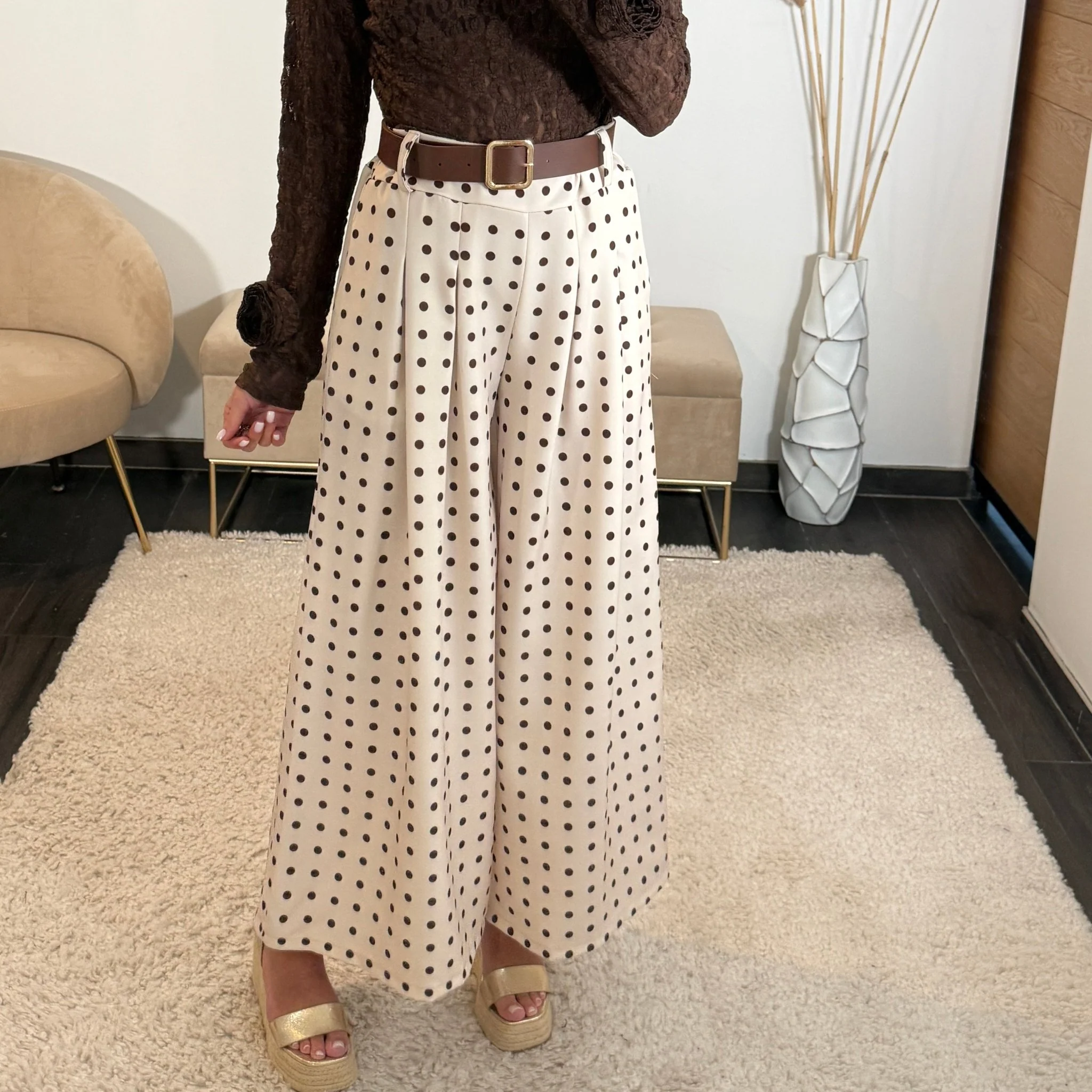 PANTALON BEIGE POIS PENNY