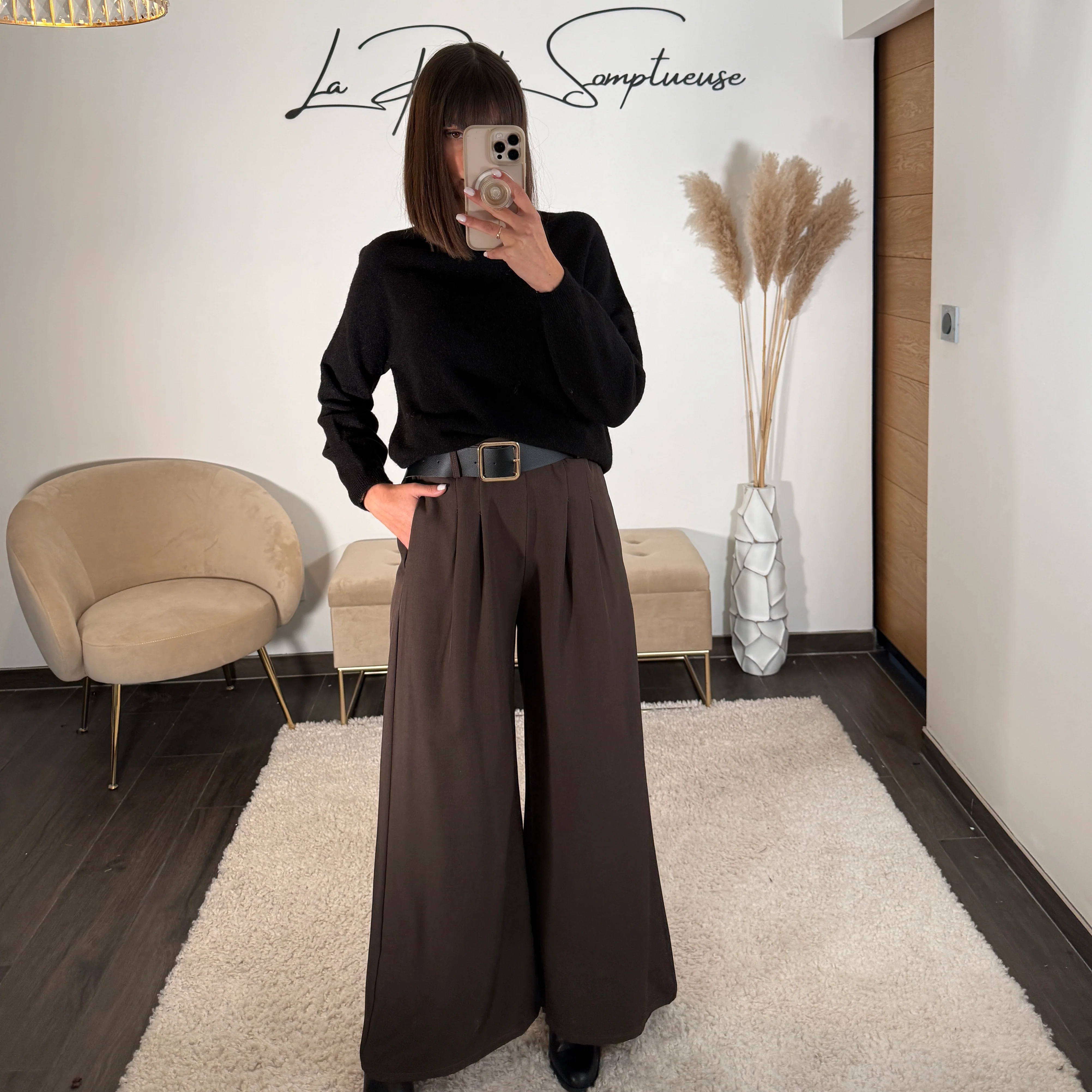 PANTALON CEINTURE FLUIDE CHOCOLAT PAUL - Image 2