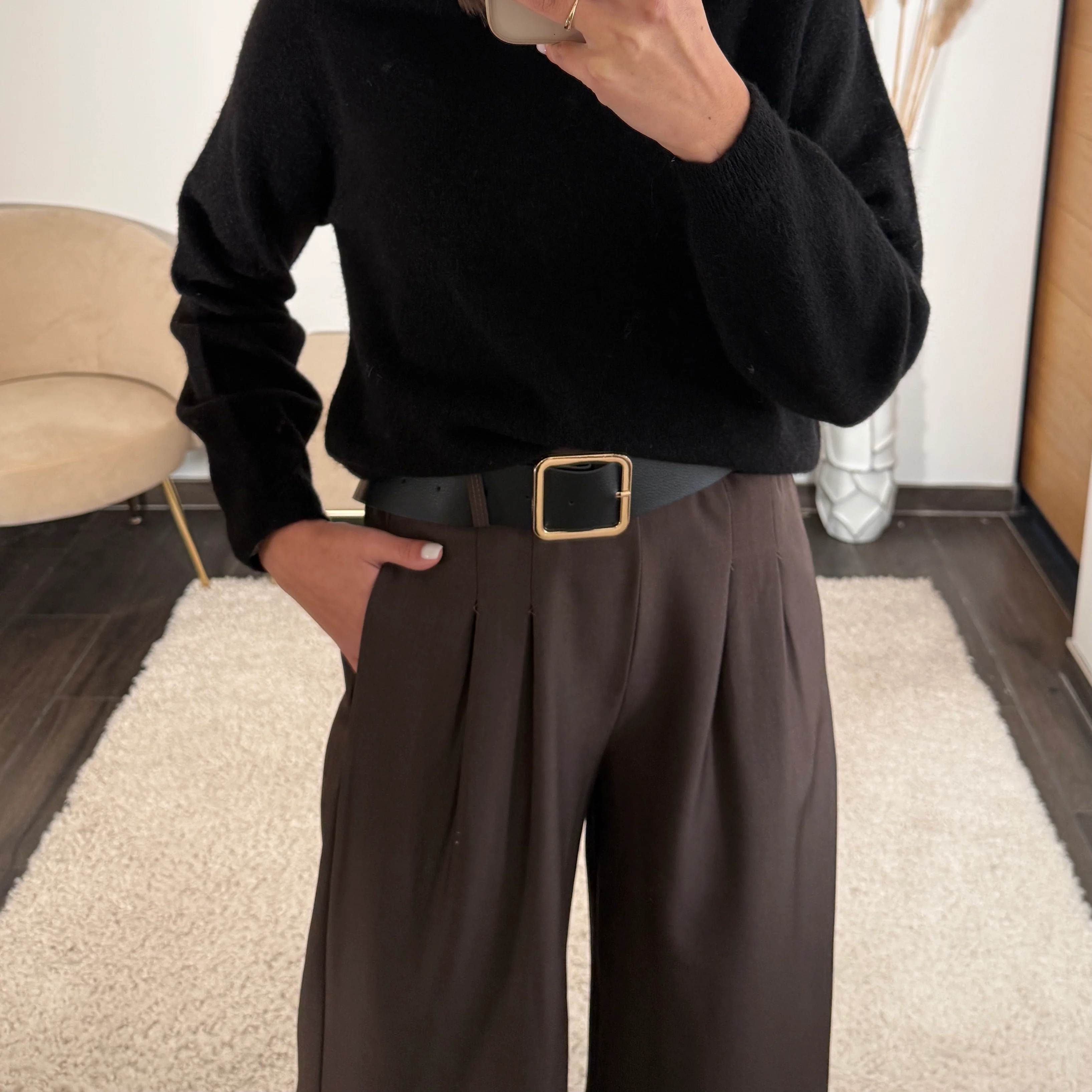 PANTALON CEINTURE FLUIDE CHOCOLAT PAUL - Image 3