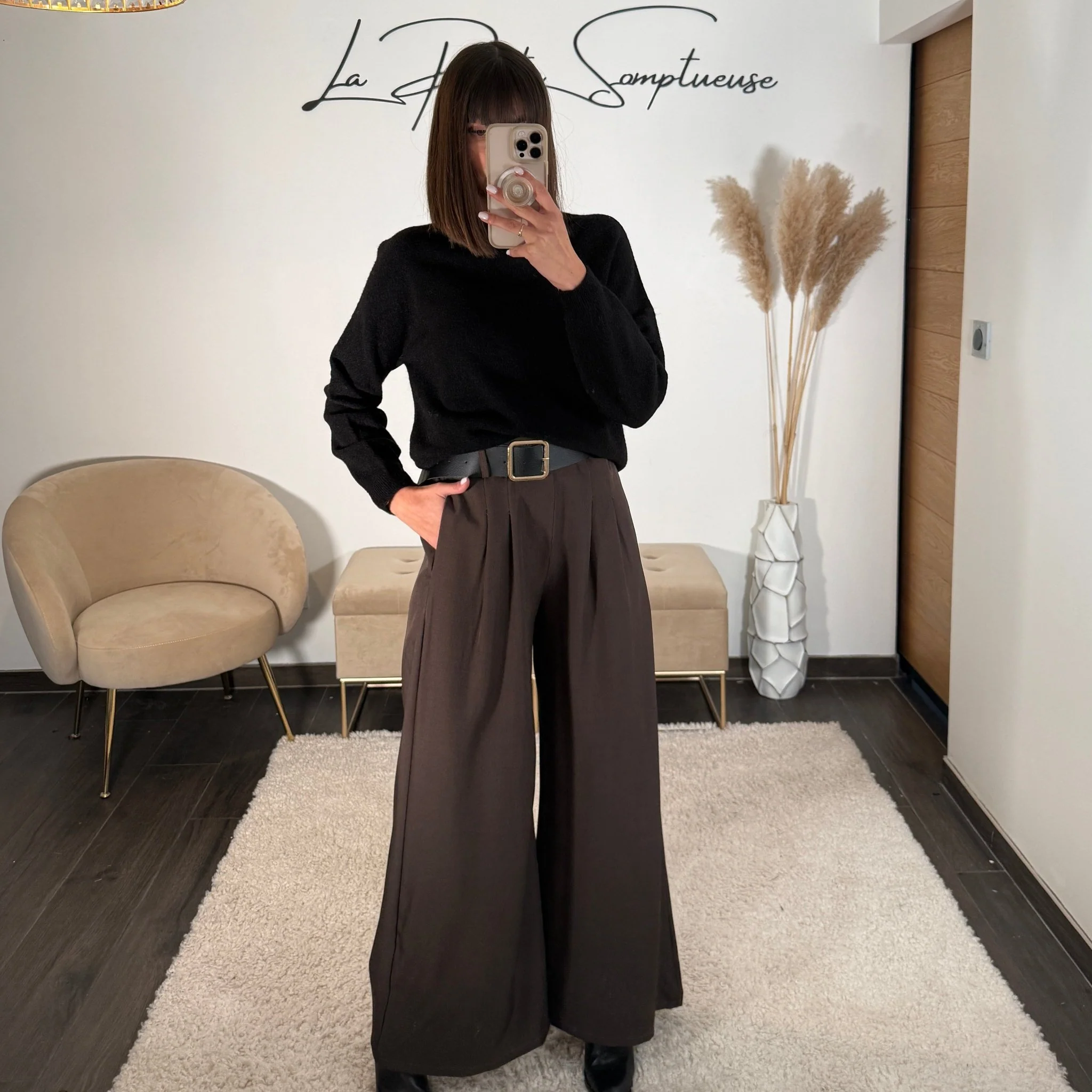 PANTALON CEINTURE FLUIDE CHOCOLAT PAUL - Image 4