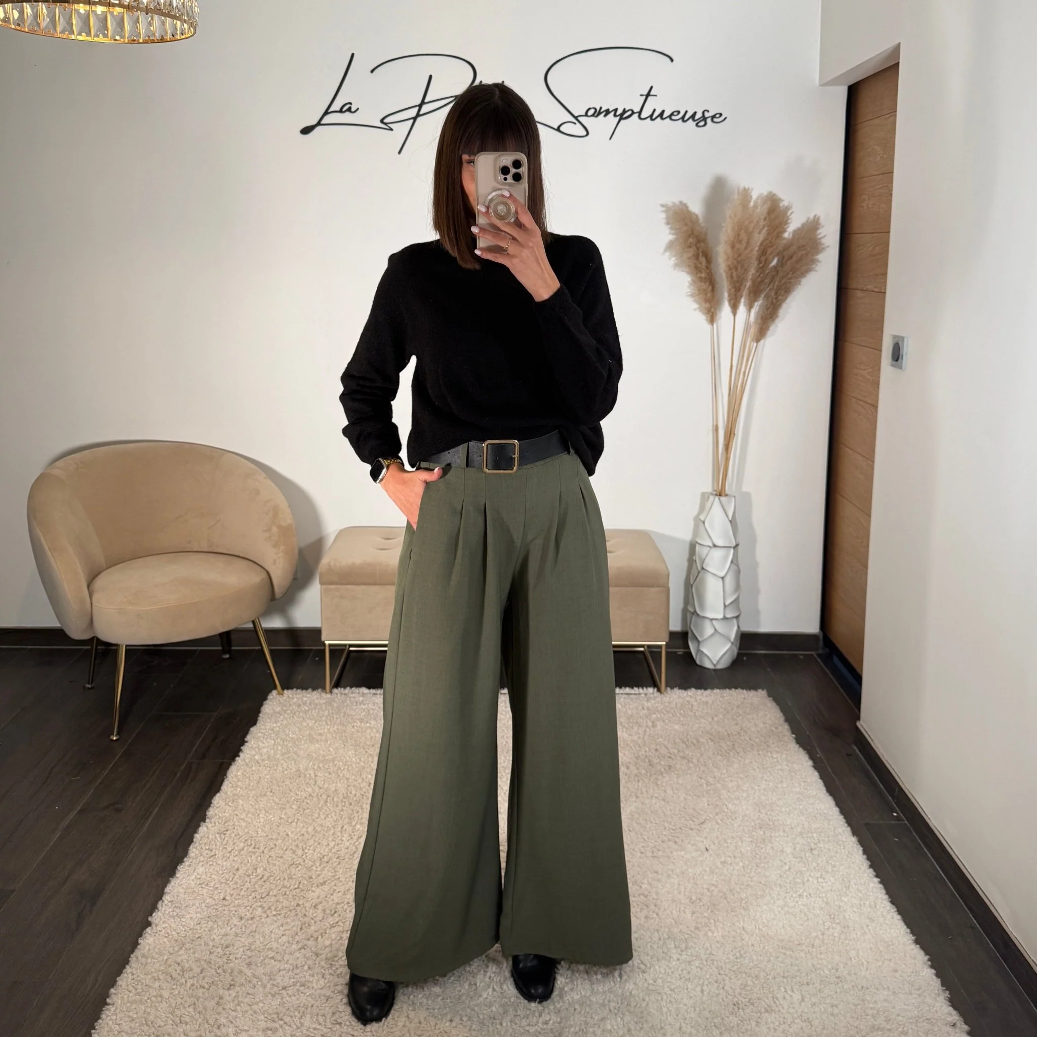 PANTALON CEINTURE FLUIDE KAKI PAUL - Image 2