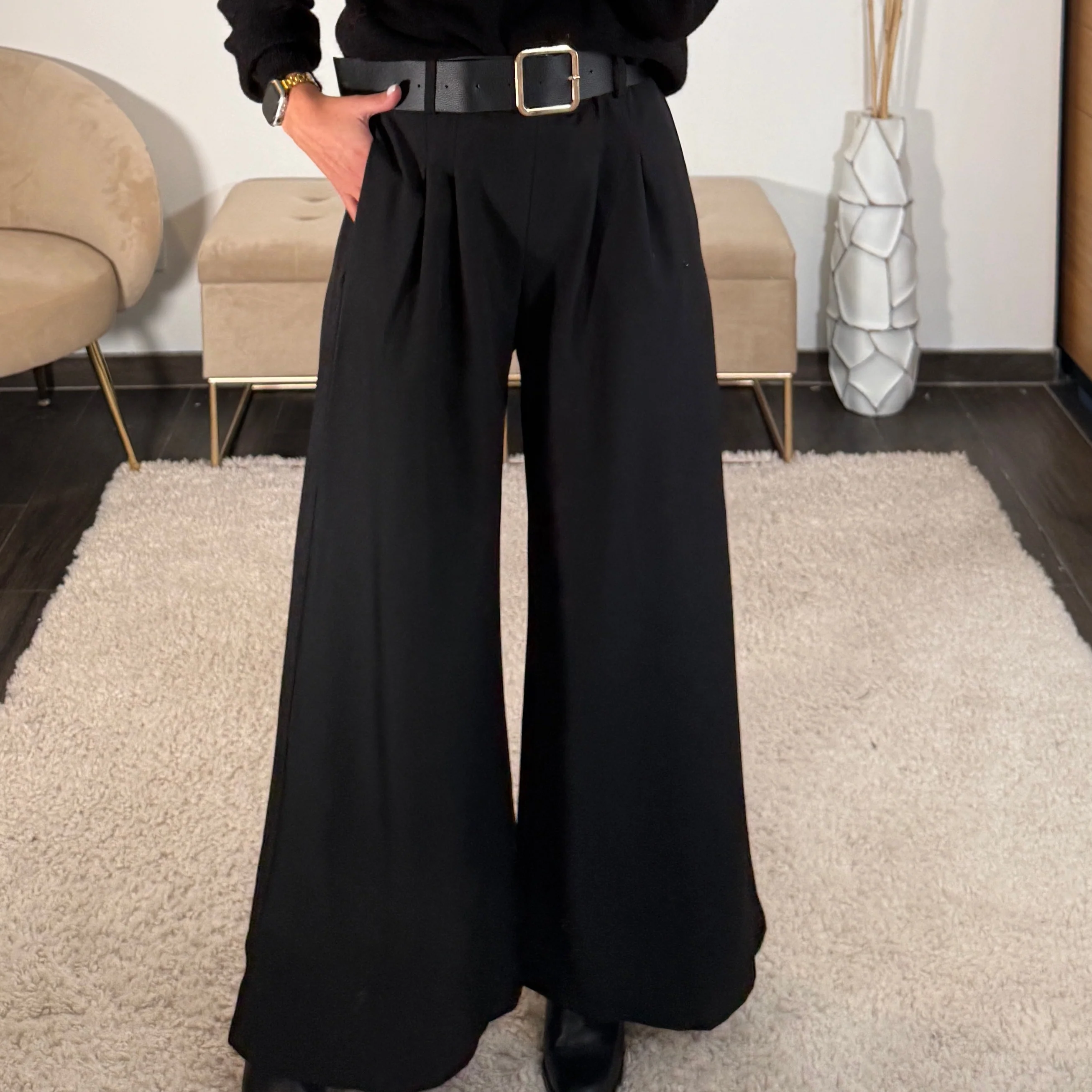 PANTALON CEINTURE FLUIDE NOIR PAUL - Image 2