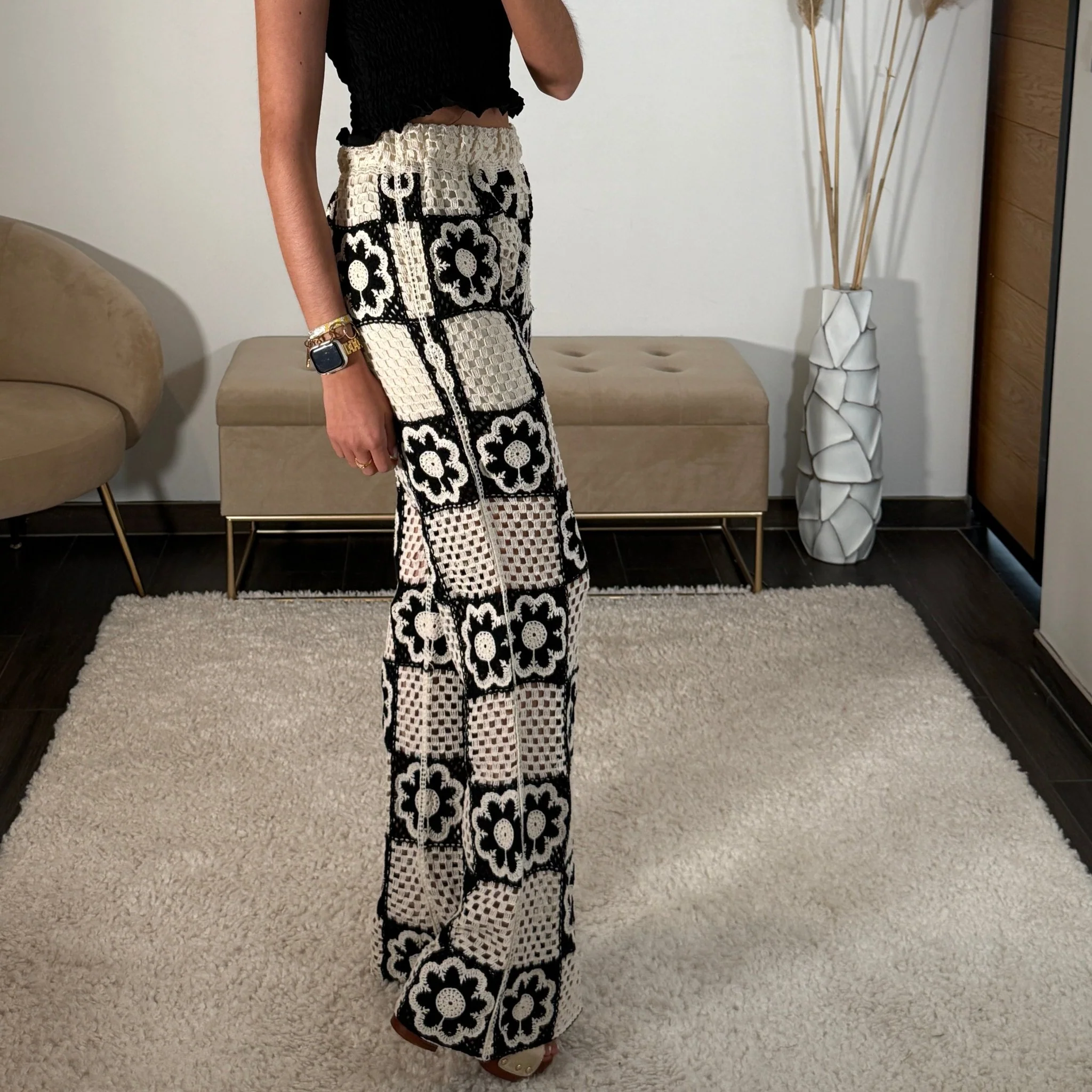 PANTALON CROCHET BLANC ET NOIR AZIEL - Image 3