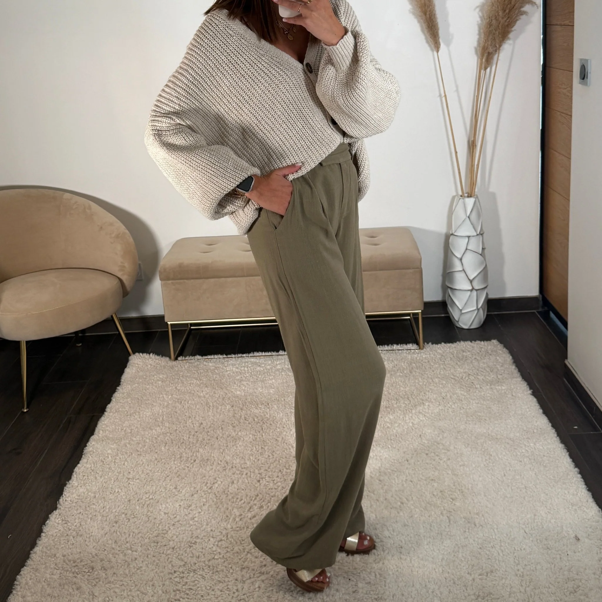PANTALON EN LIN KAKI THAIS - Image 3