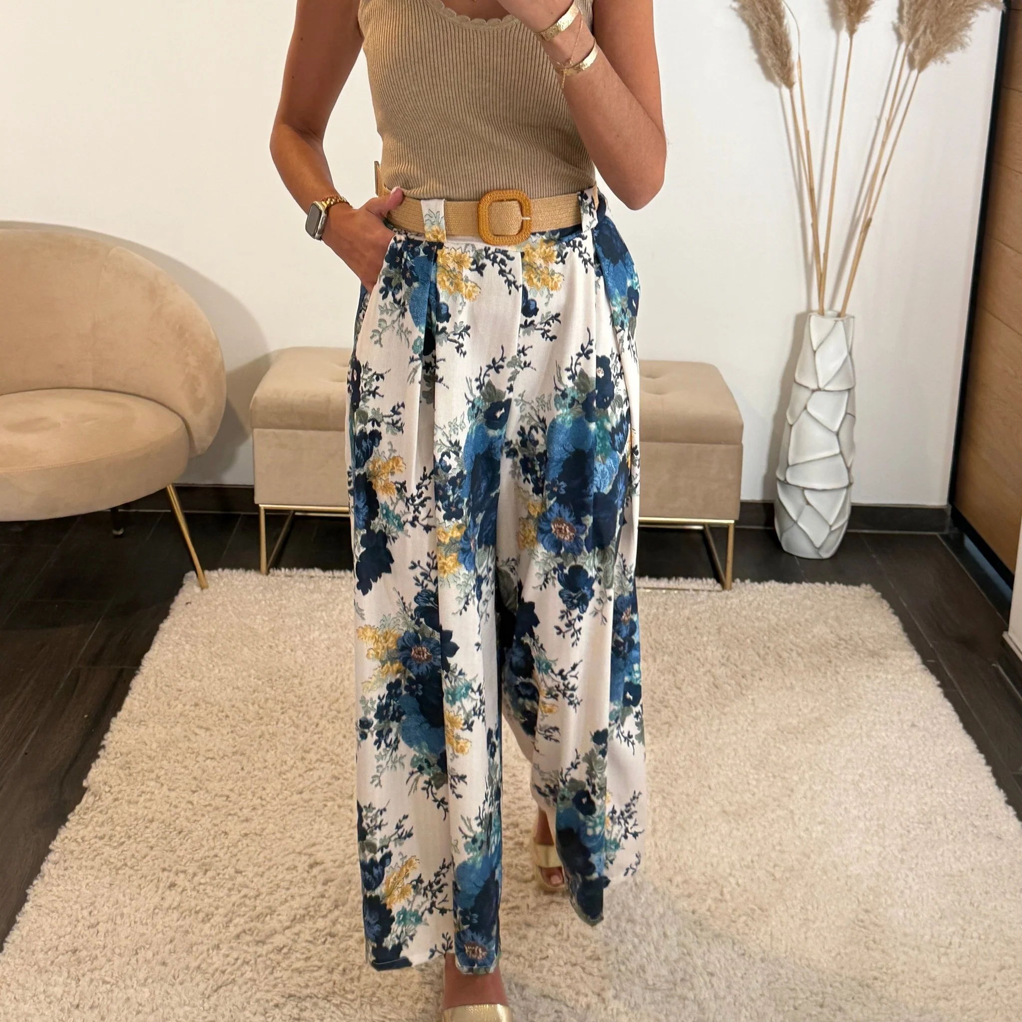PANTALON FLOWER + CEINTURE MARINE DANY