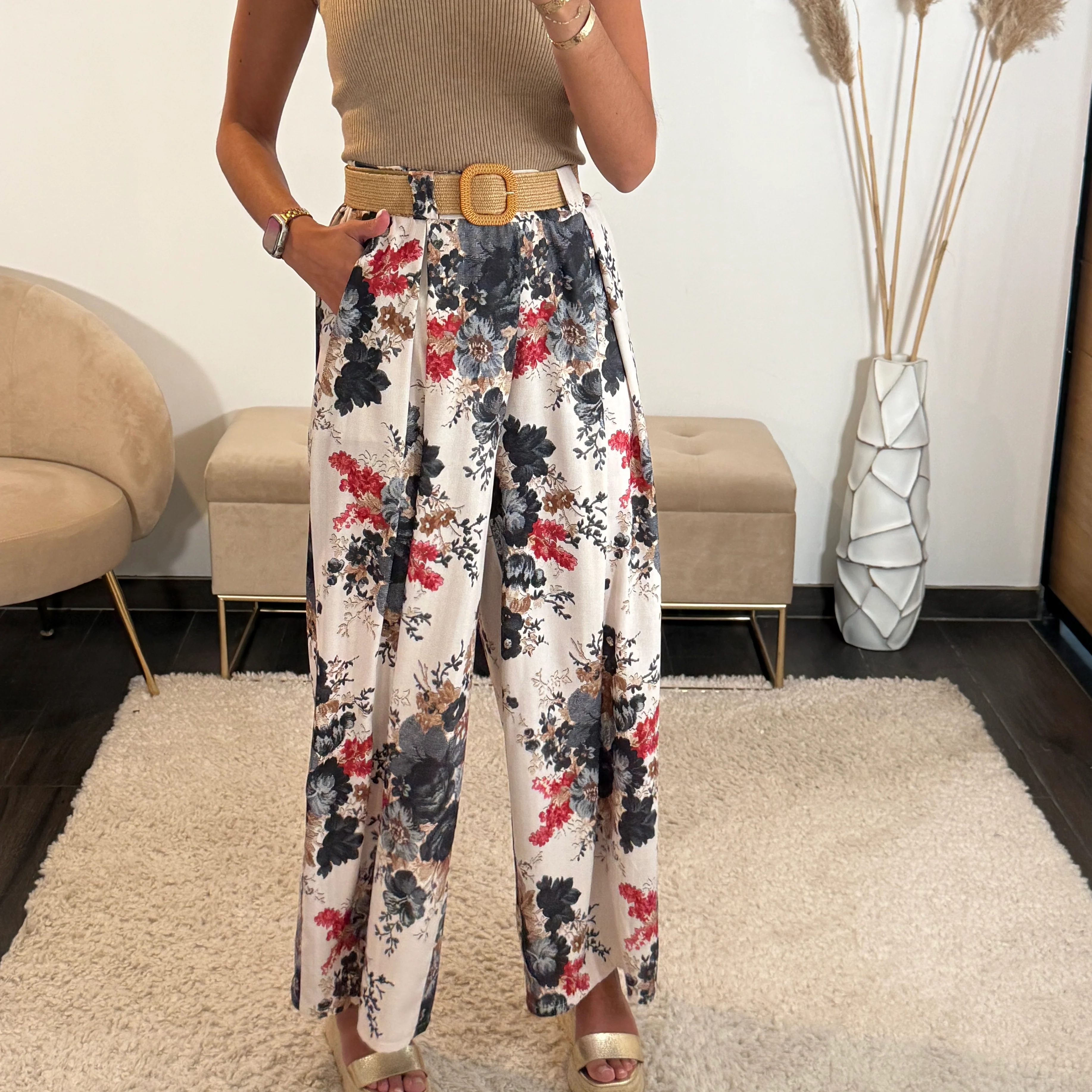 PANTALON FLOWER + CEINTURE NOIRE DANY - Image 2