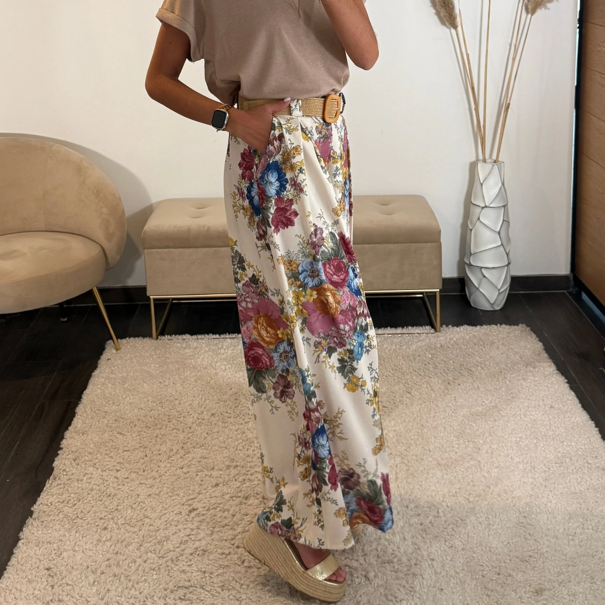 PANTALON FLOWER + CEINTURE ROSE DANY - Image 3