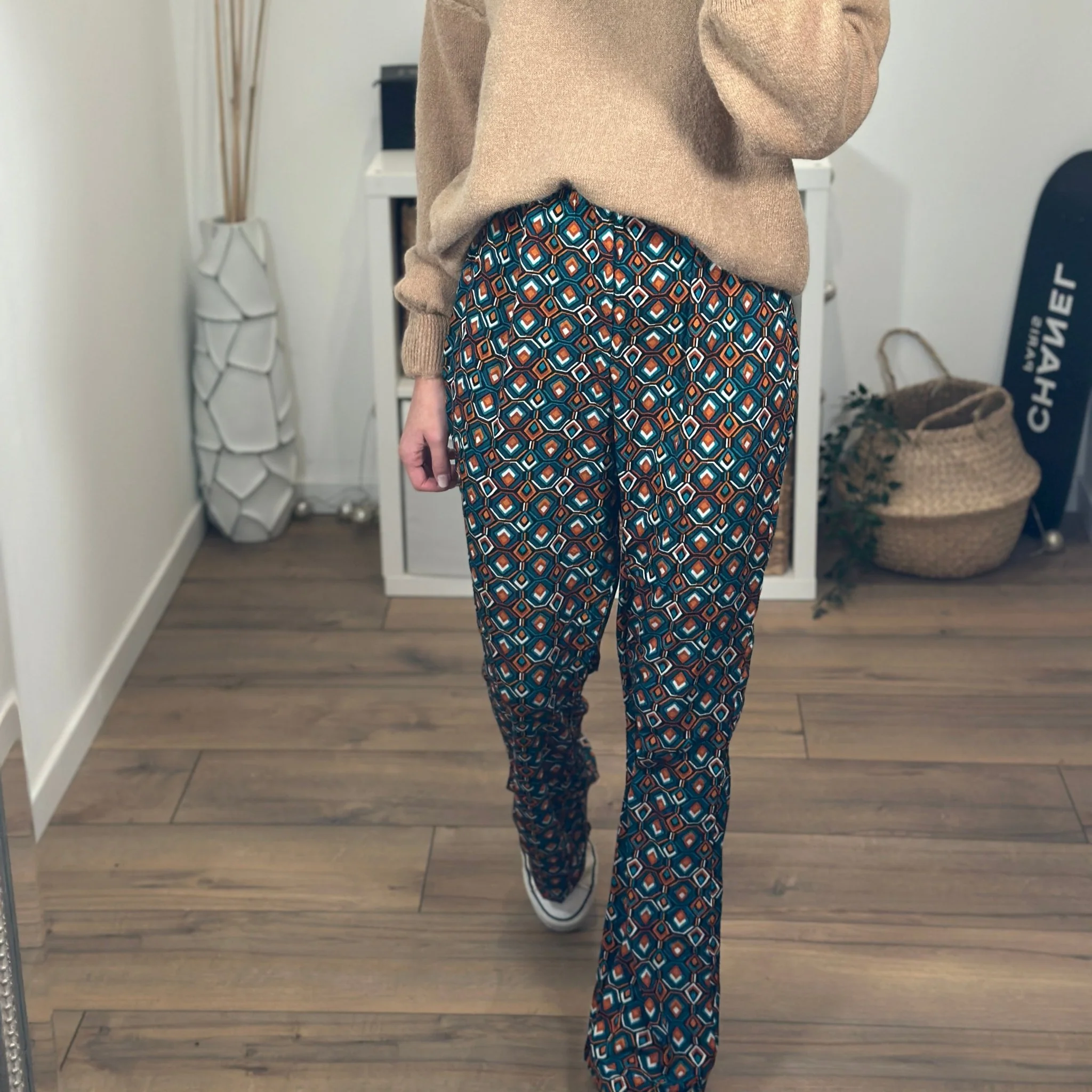PANTALON IMPRIME BLEU ET CORAIL OLGA - Image 2