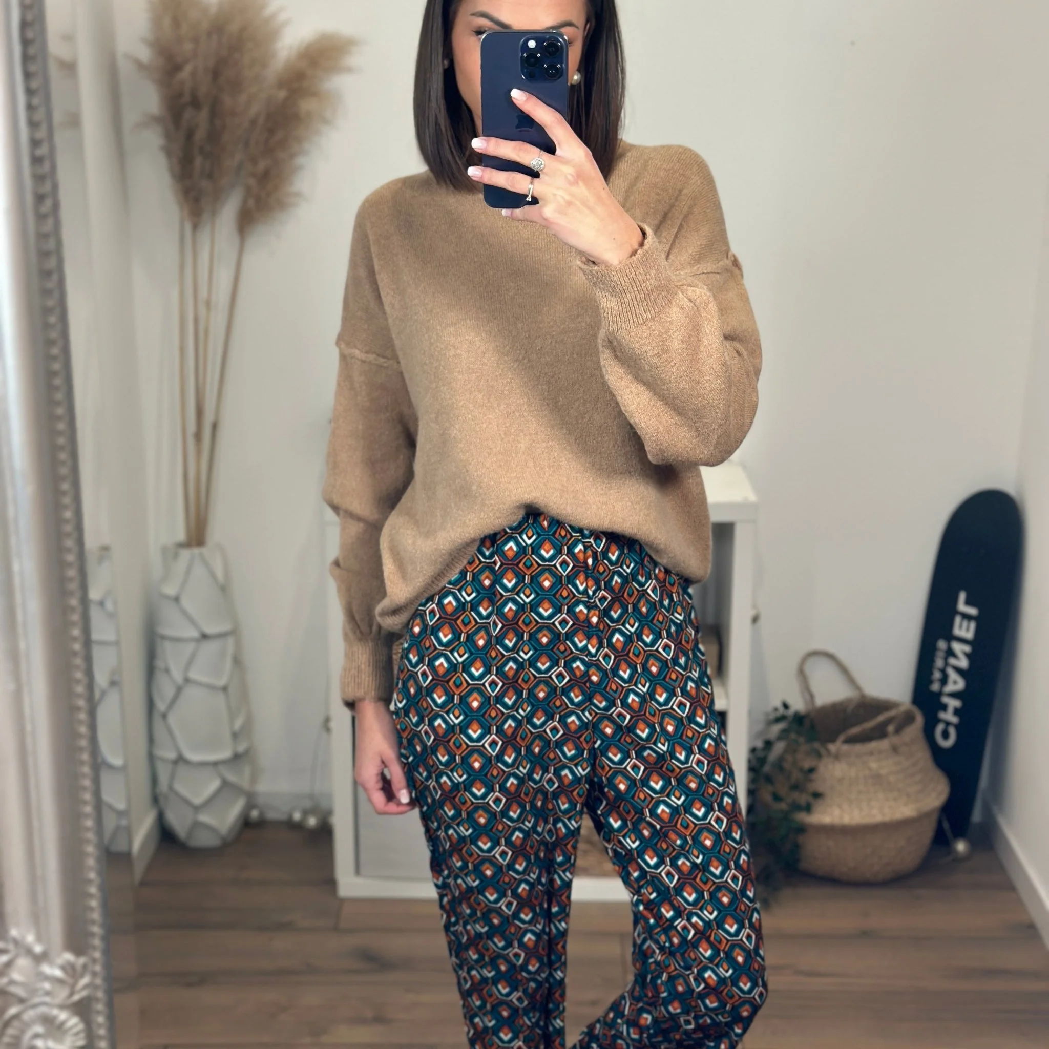 PANTALON IMPRIME BLEU ET CORAIL OLGA - Image 4