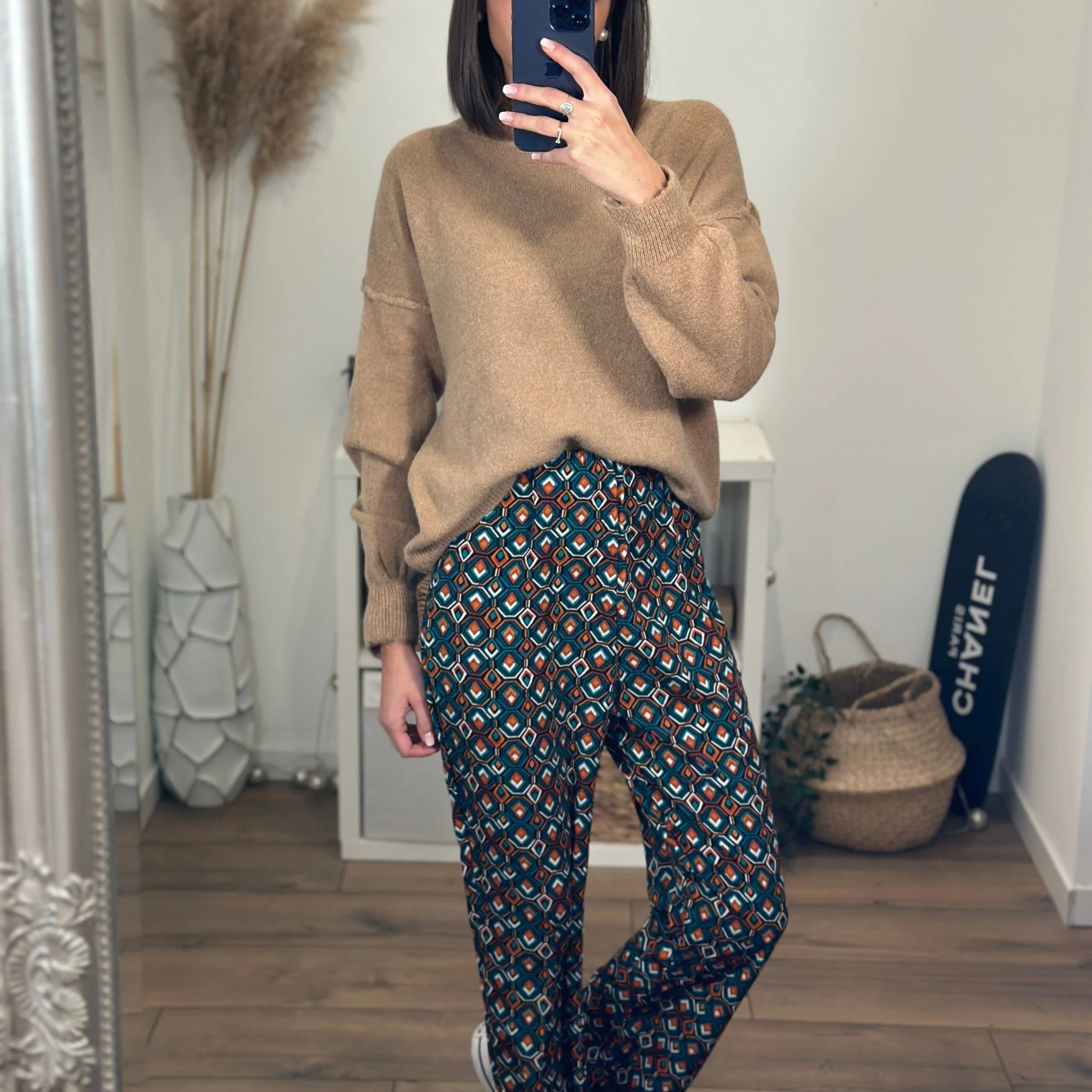 PANTALON IMPRIME BLEU ET CORAIL OLGA - Image 5
