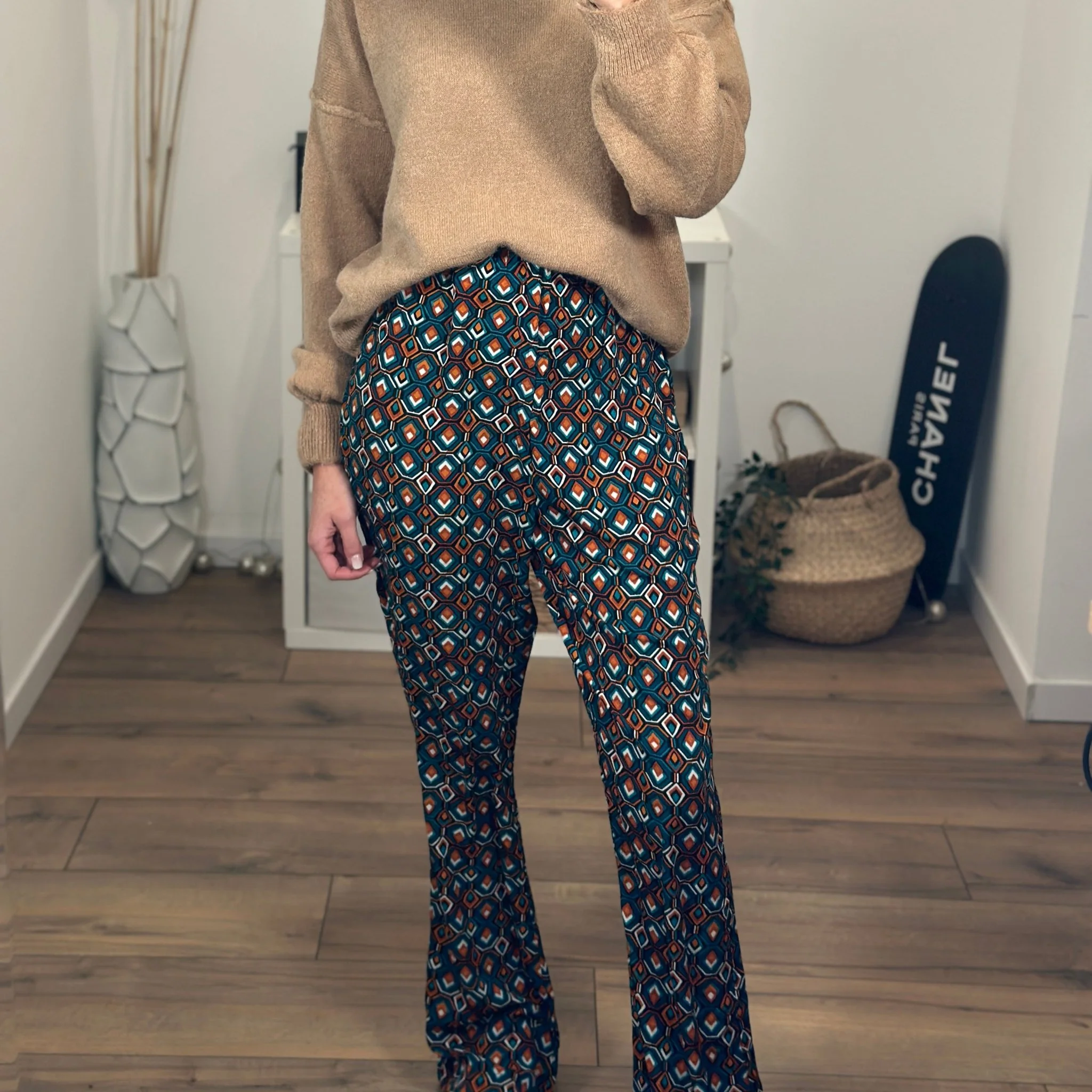 PANTALON IMPRIME BLEU ET CORAIL OLGA - Image 6