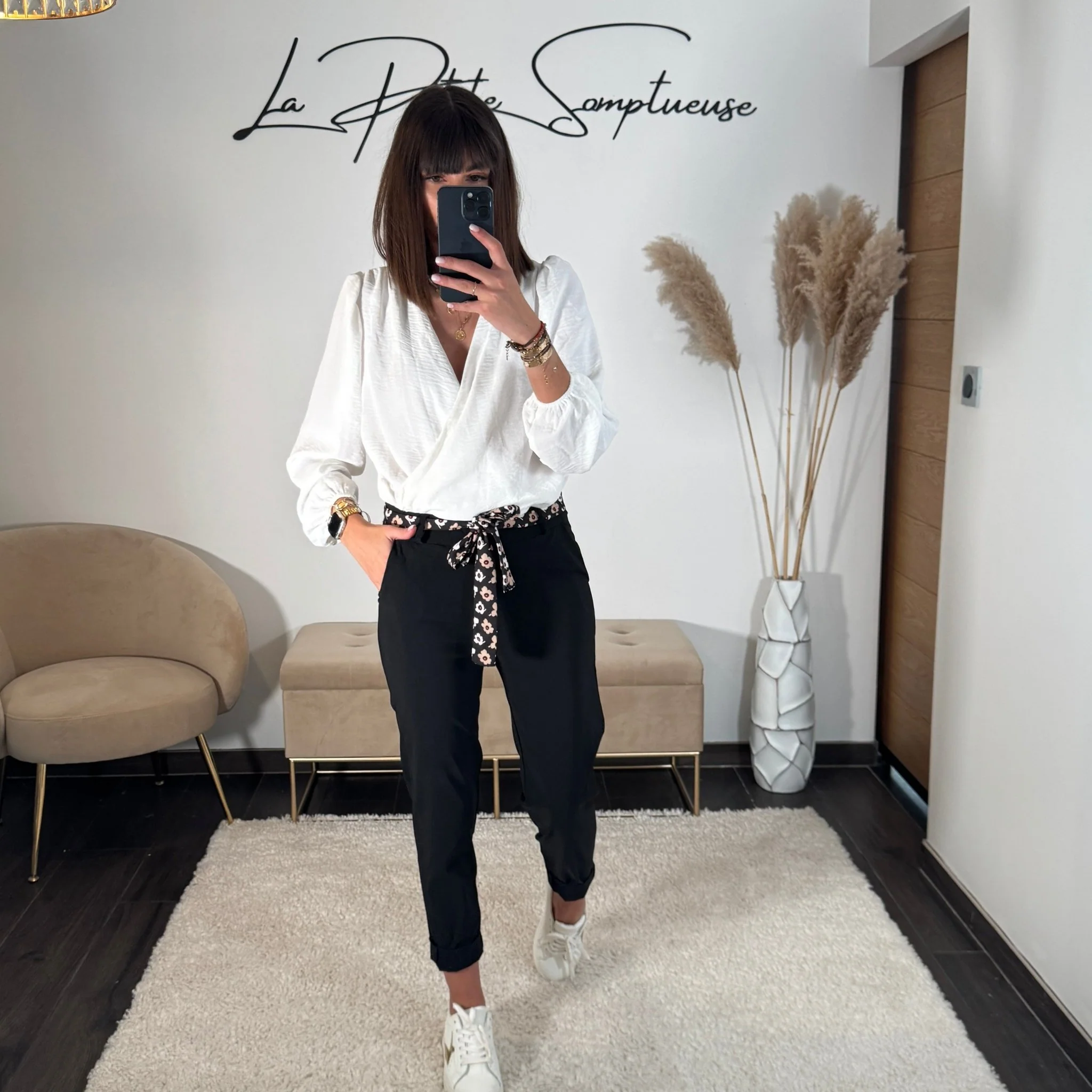 PANTALON NOIR FOULARD DIEGO - Image 2