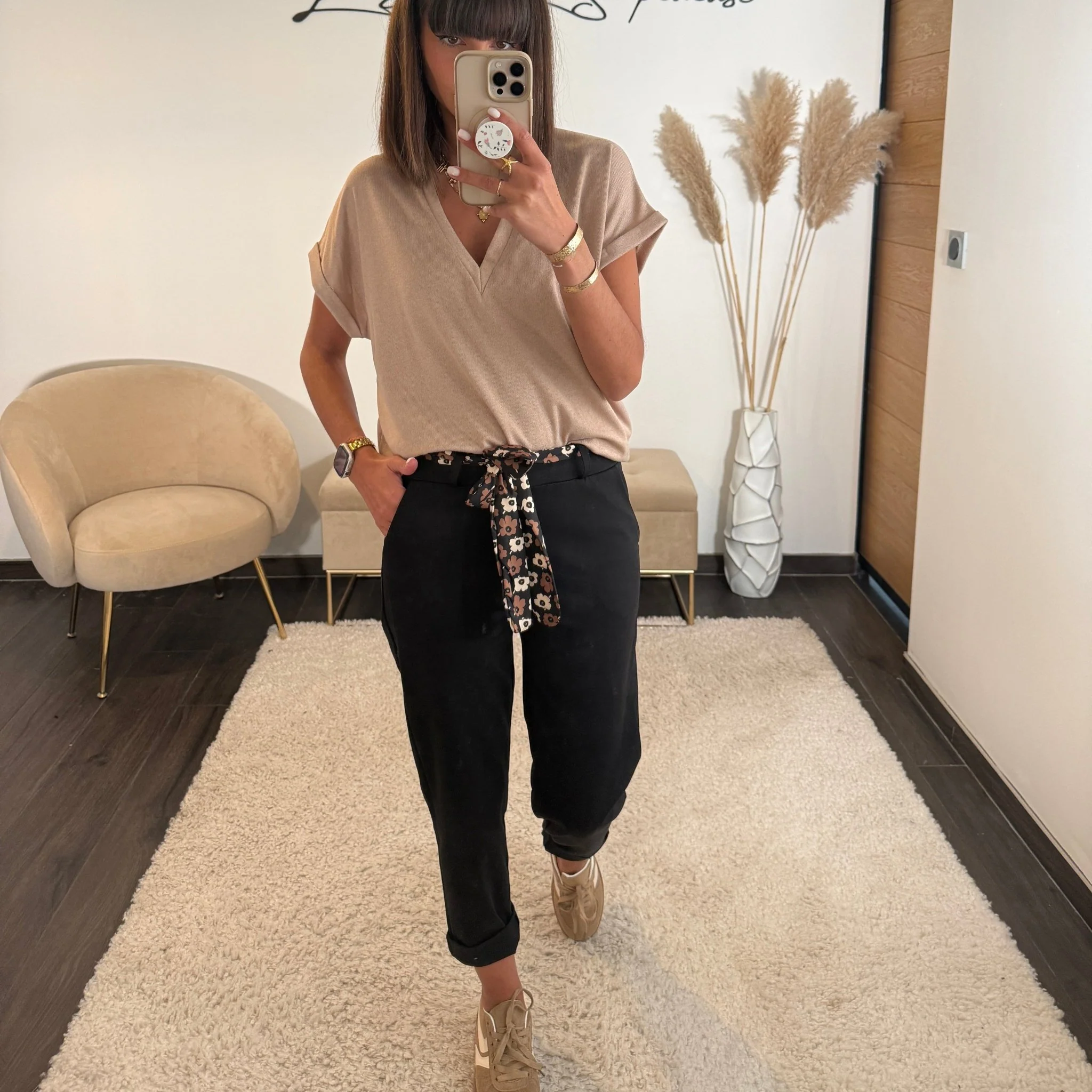 PANTALON NOIR FOULARD DIEGO - Image 2