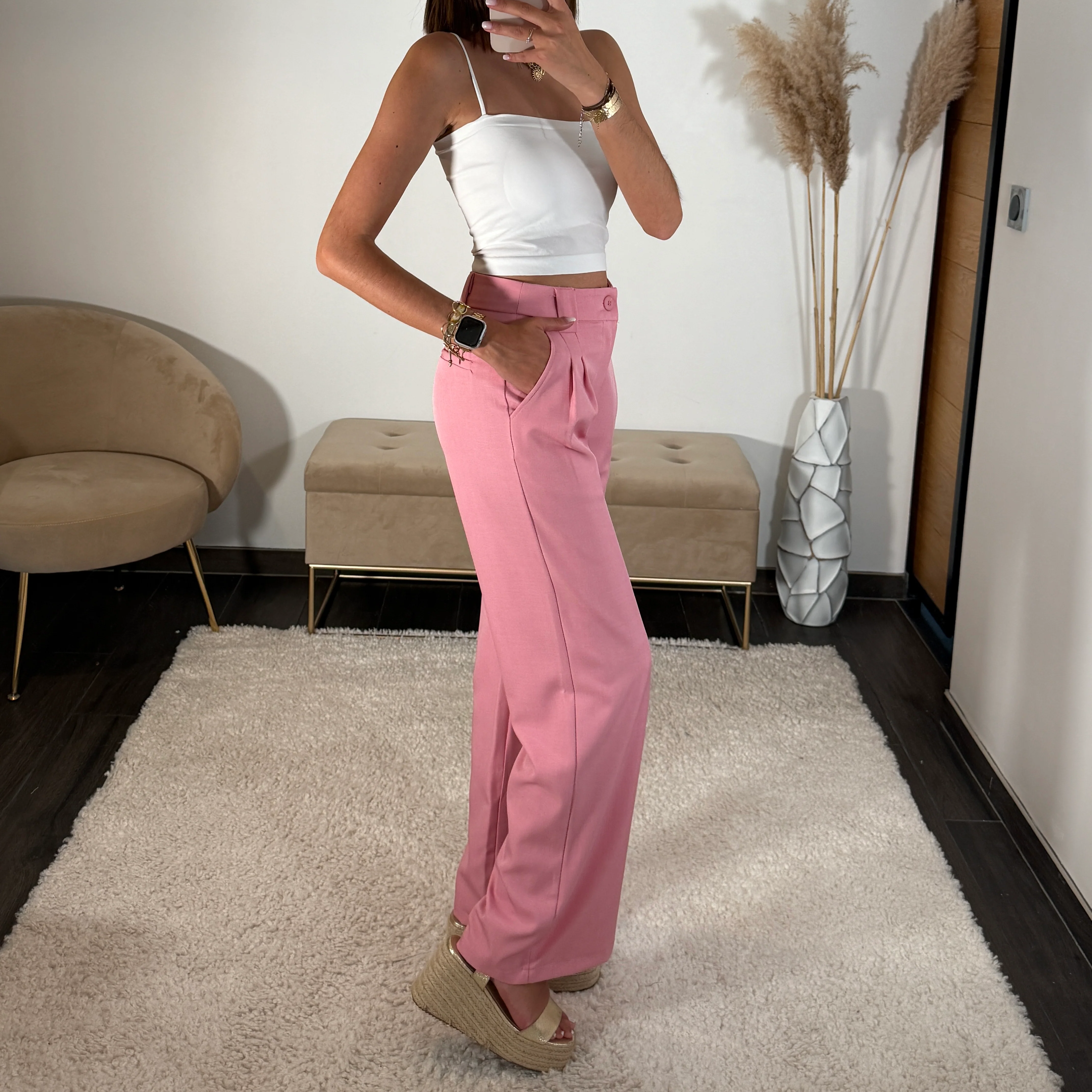 PANTALON TAILLEUR ROSE ELLY - Image 3