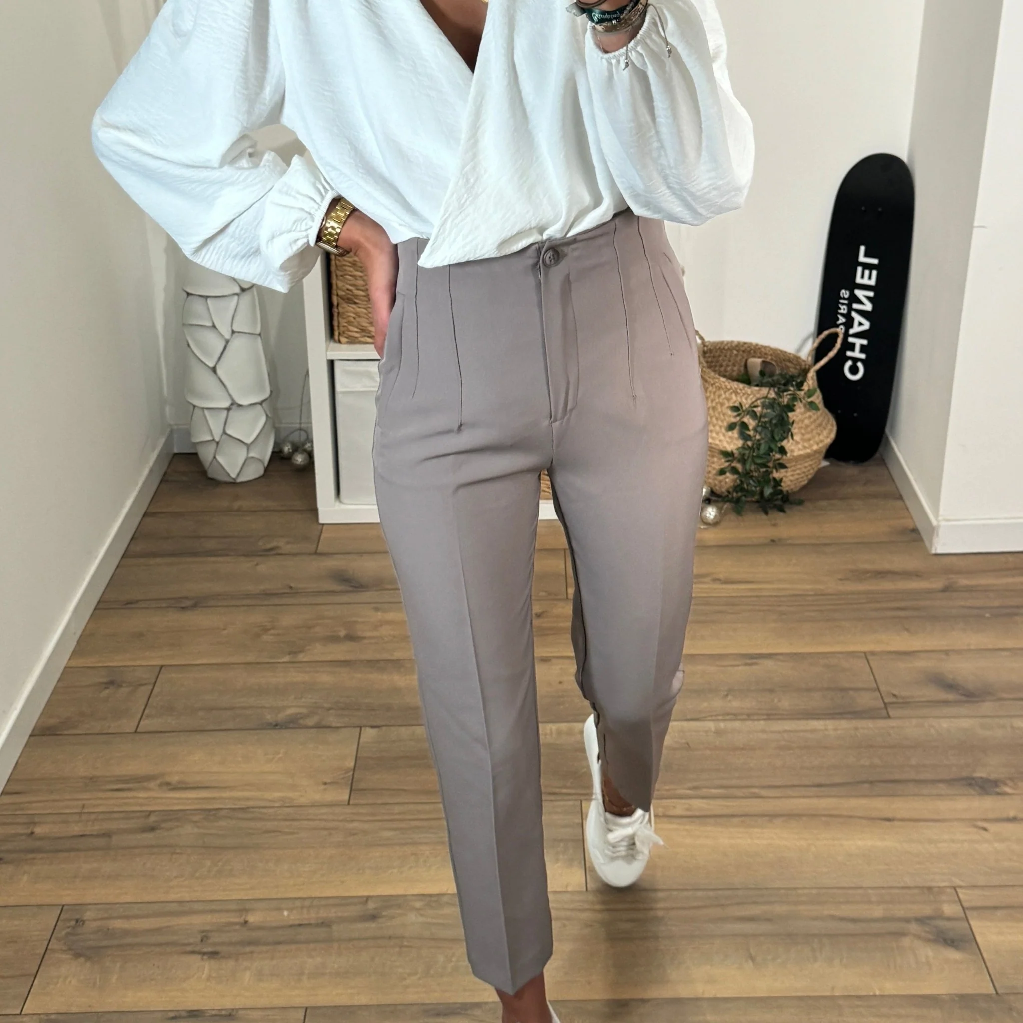 PANTALON TAILLEUR TAUPE ROBIN - Image 3