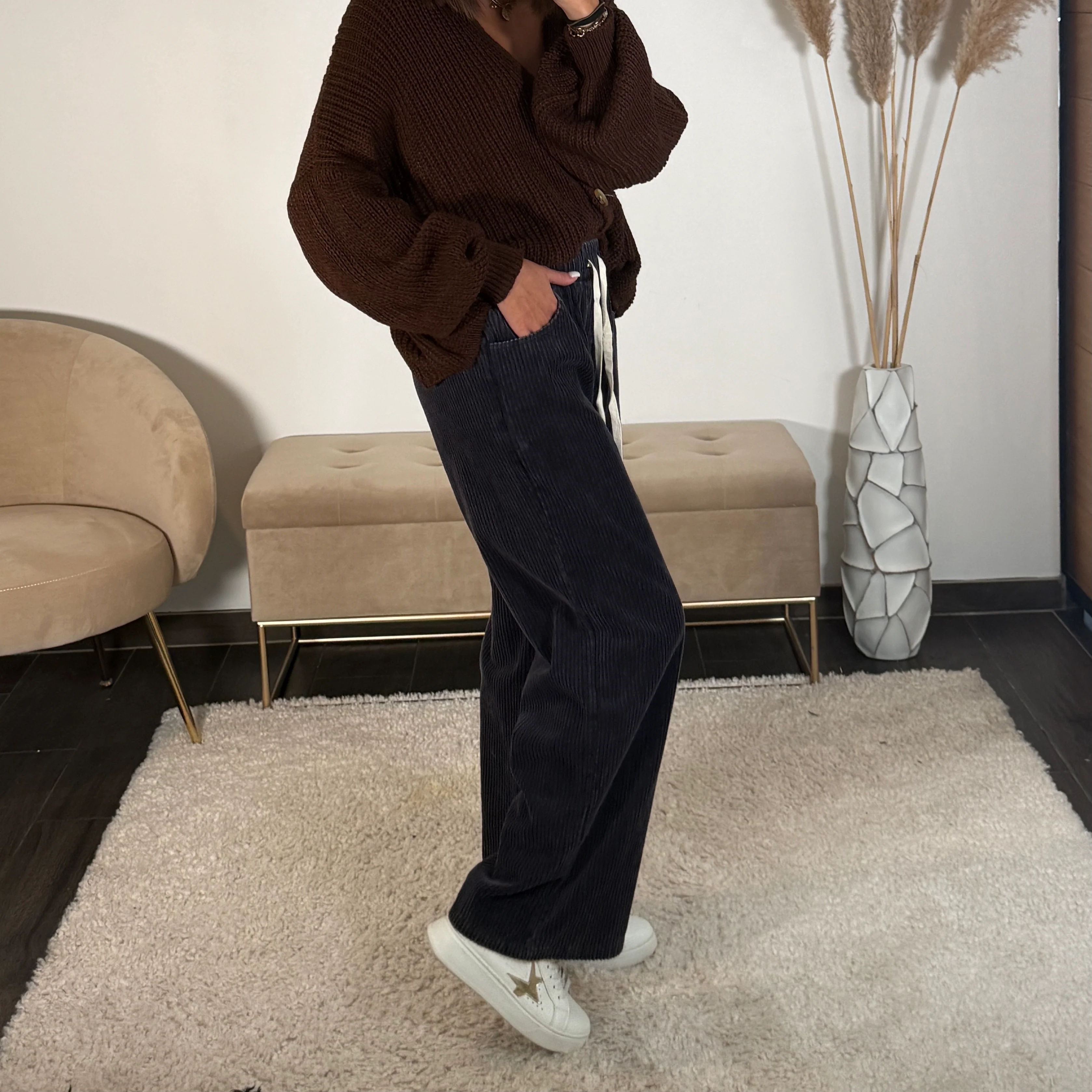 PANTALON VELOURS BLEU MARTIN - Image 2