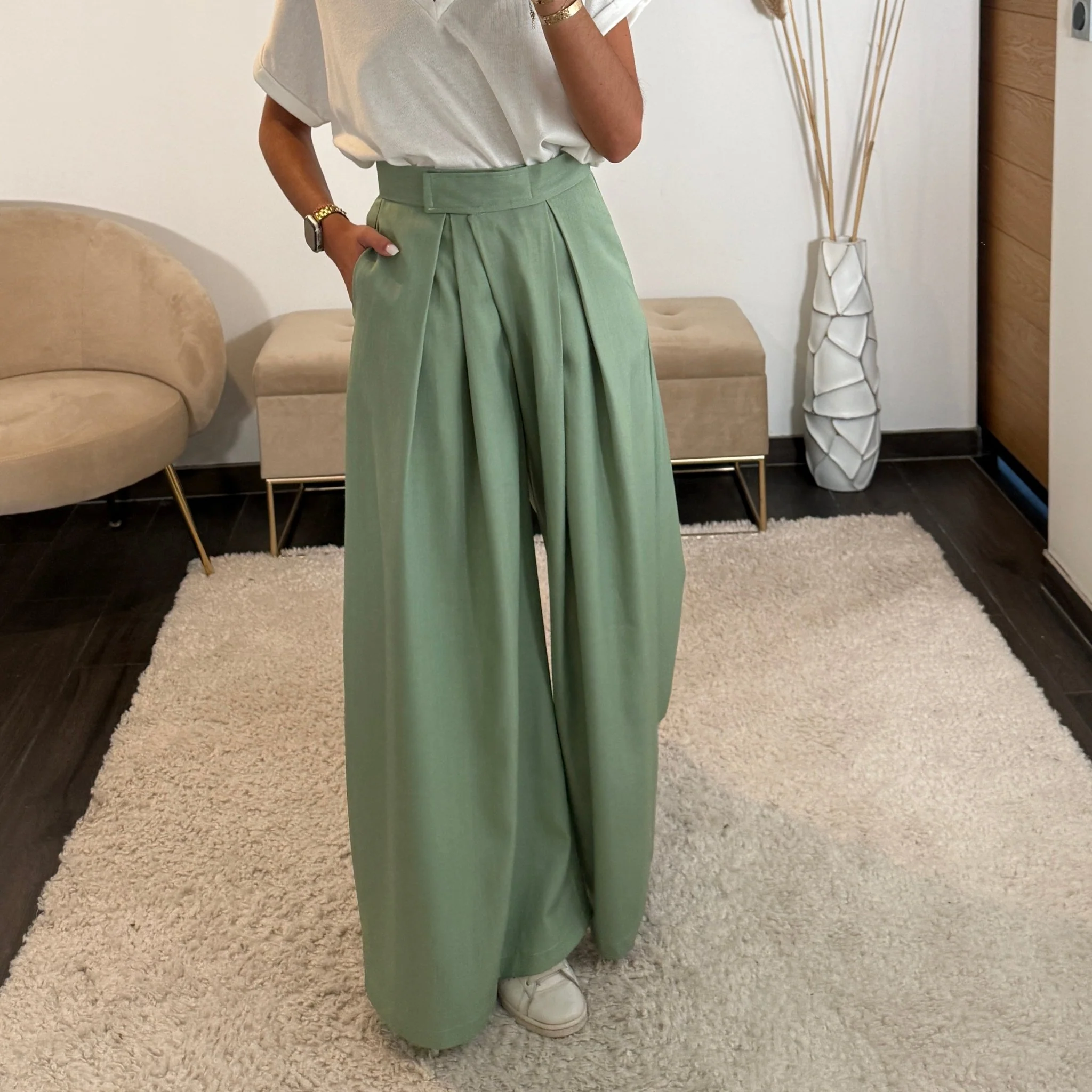 PANTALON VERT SAUGE SCRATCH - Image 2