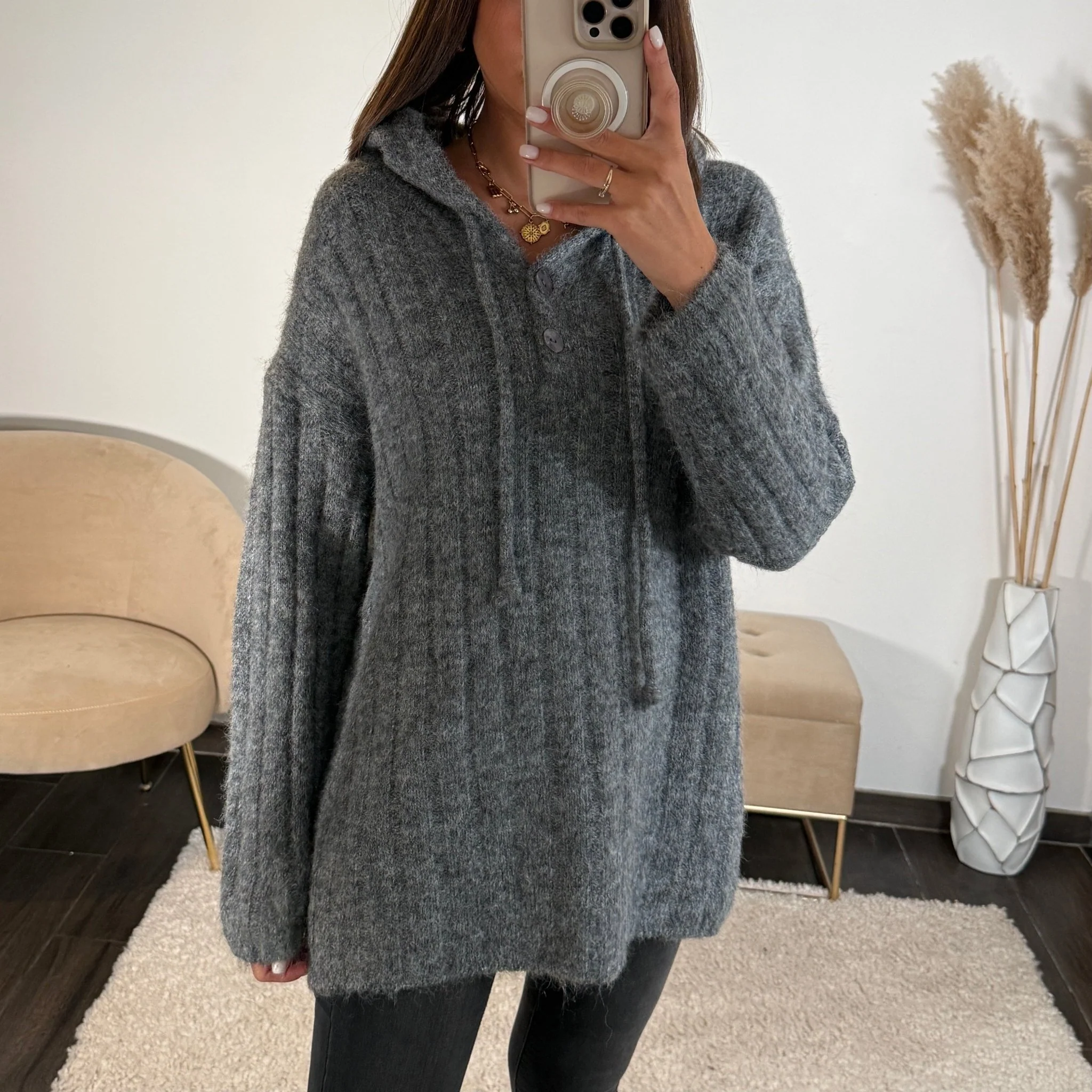 PULL A CAPUCHE GRIS FONCE SAMY - Image 2