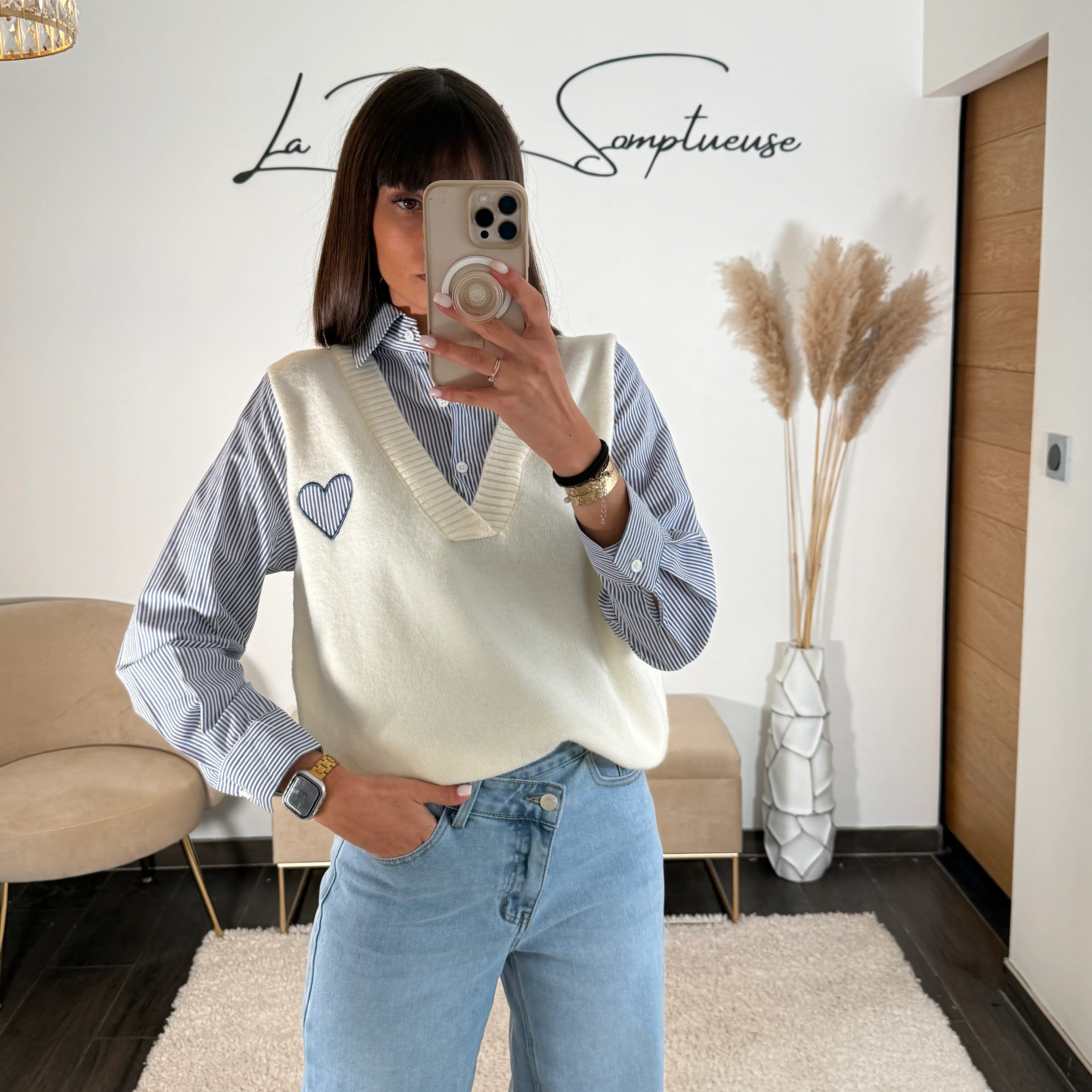 PULL/CHEMISE COEUR RAYE BLEU ELIAS