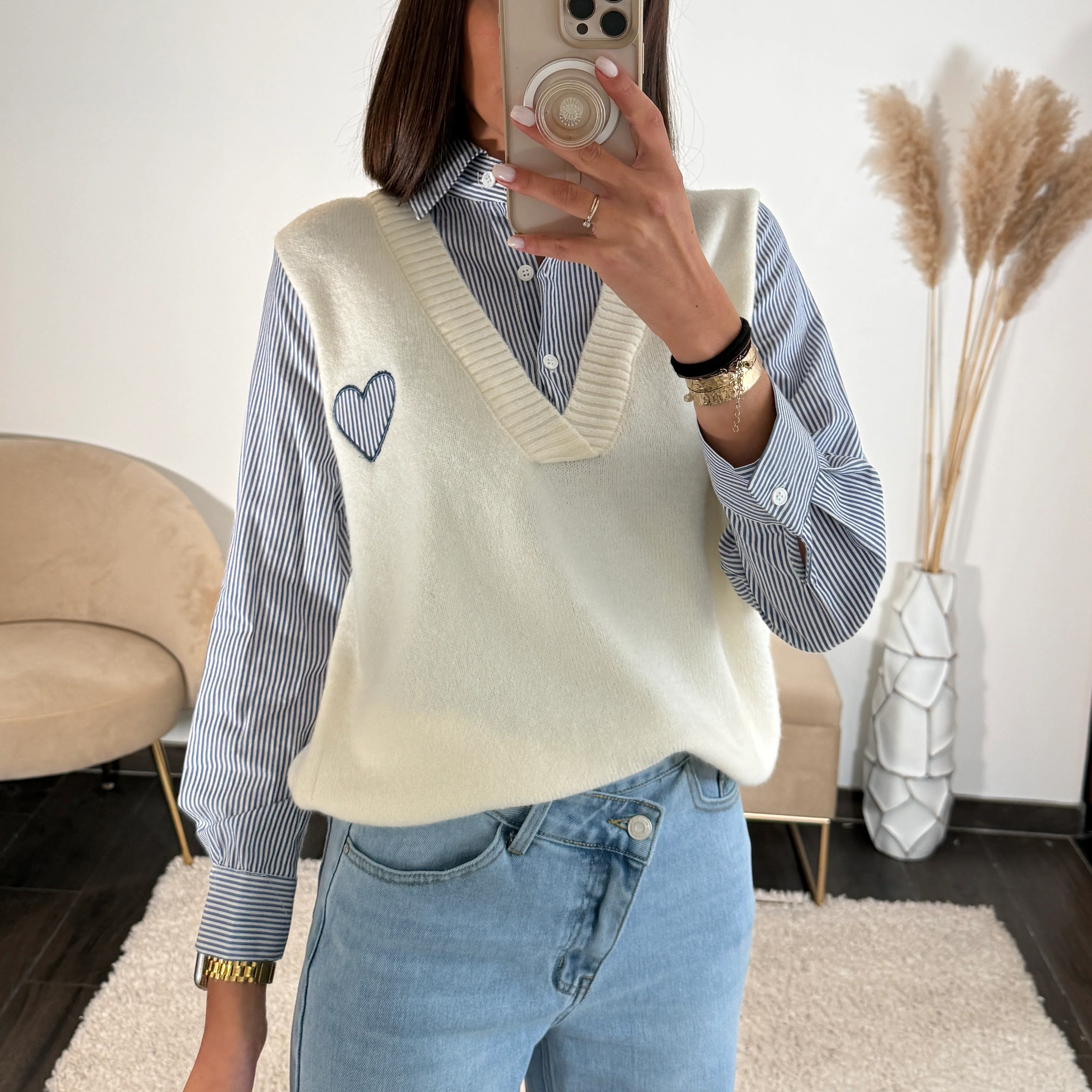 PULL/CHEMISE COEUR RAYE BLEU ELIAS - Image 3