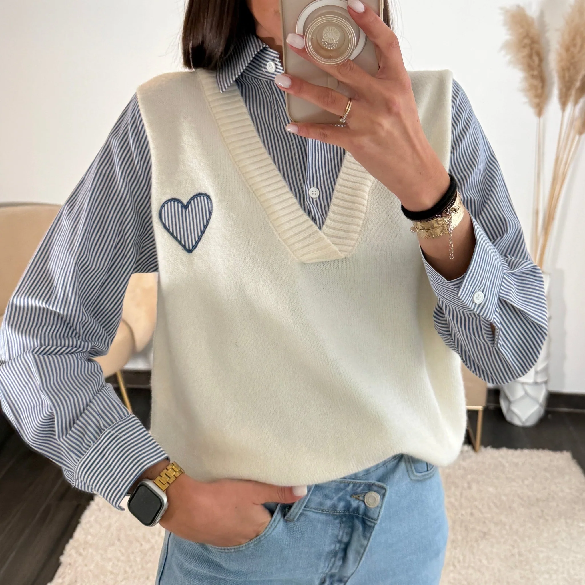 PULL/CHEMISE COEUR RAYE BLEU ELIAS - Image 4