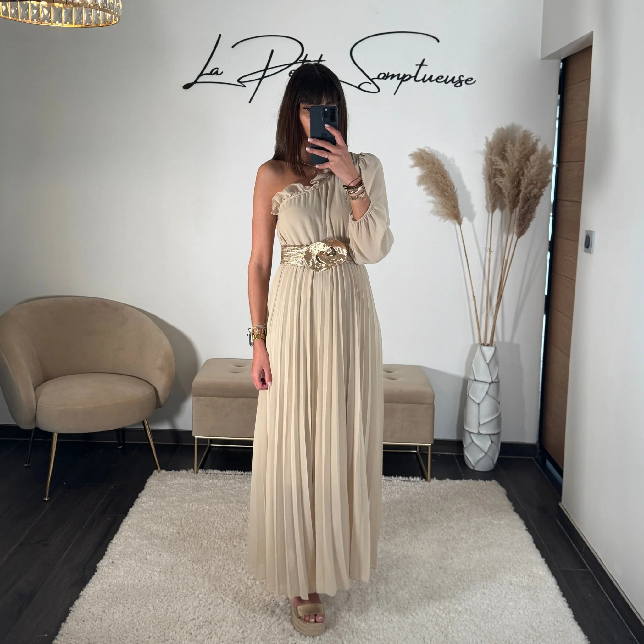 ROBE ASYMETRIQUE BEIGE PERRINE