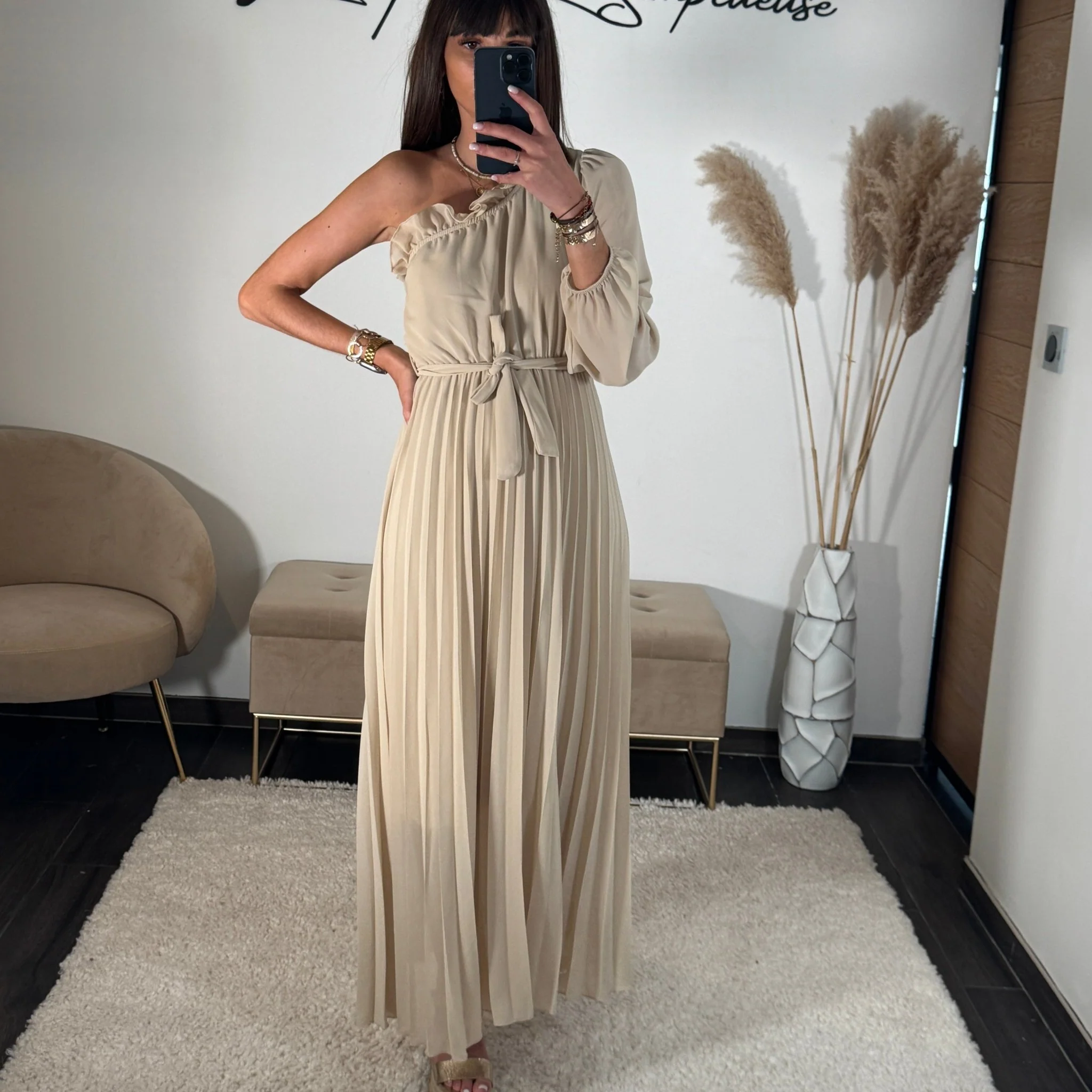 ROBE ASYMETRIQUE BEIGE PERRINE - Image 2