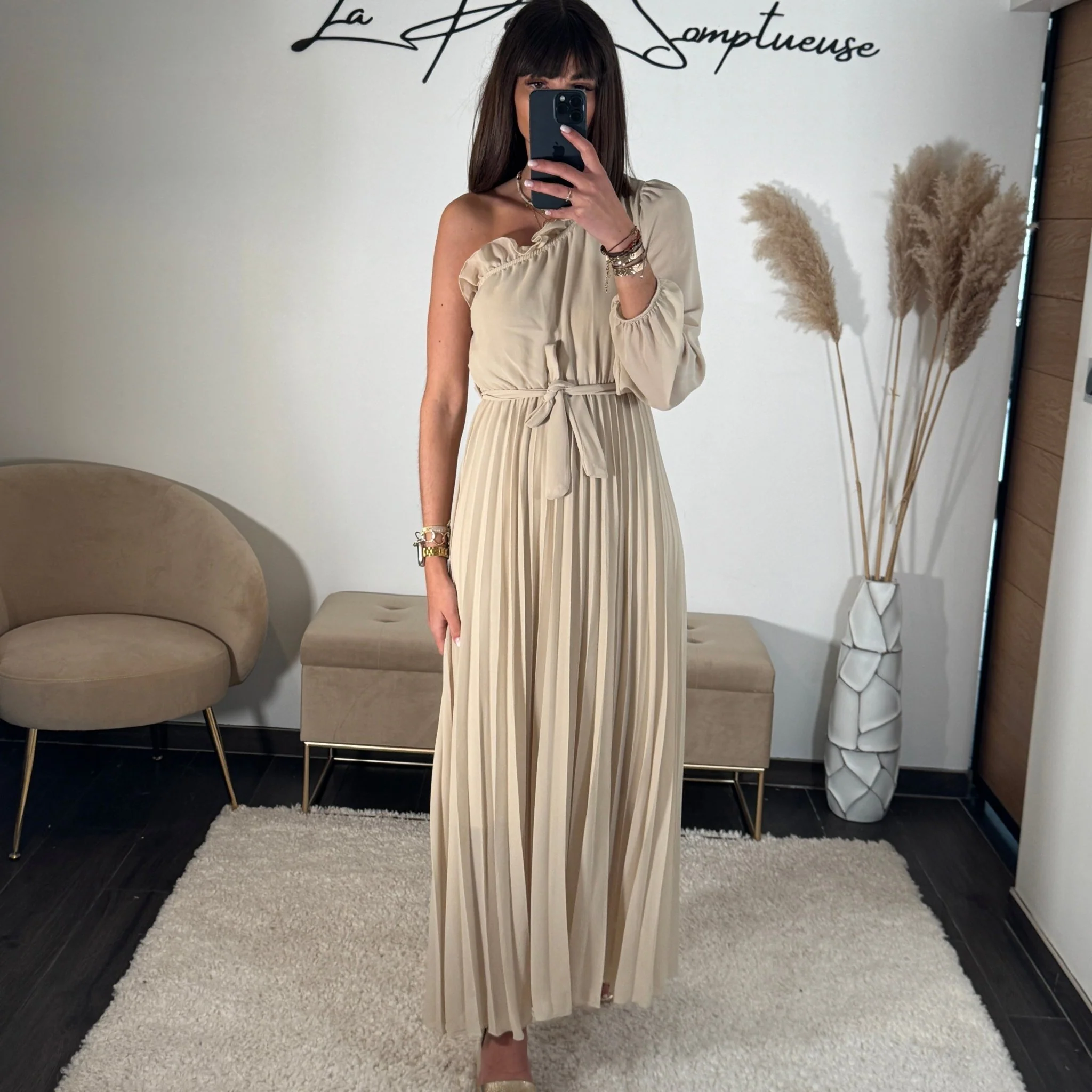 ROBE ASYMETRIQUE BEIGE PERRINE - Image 3