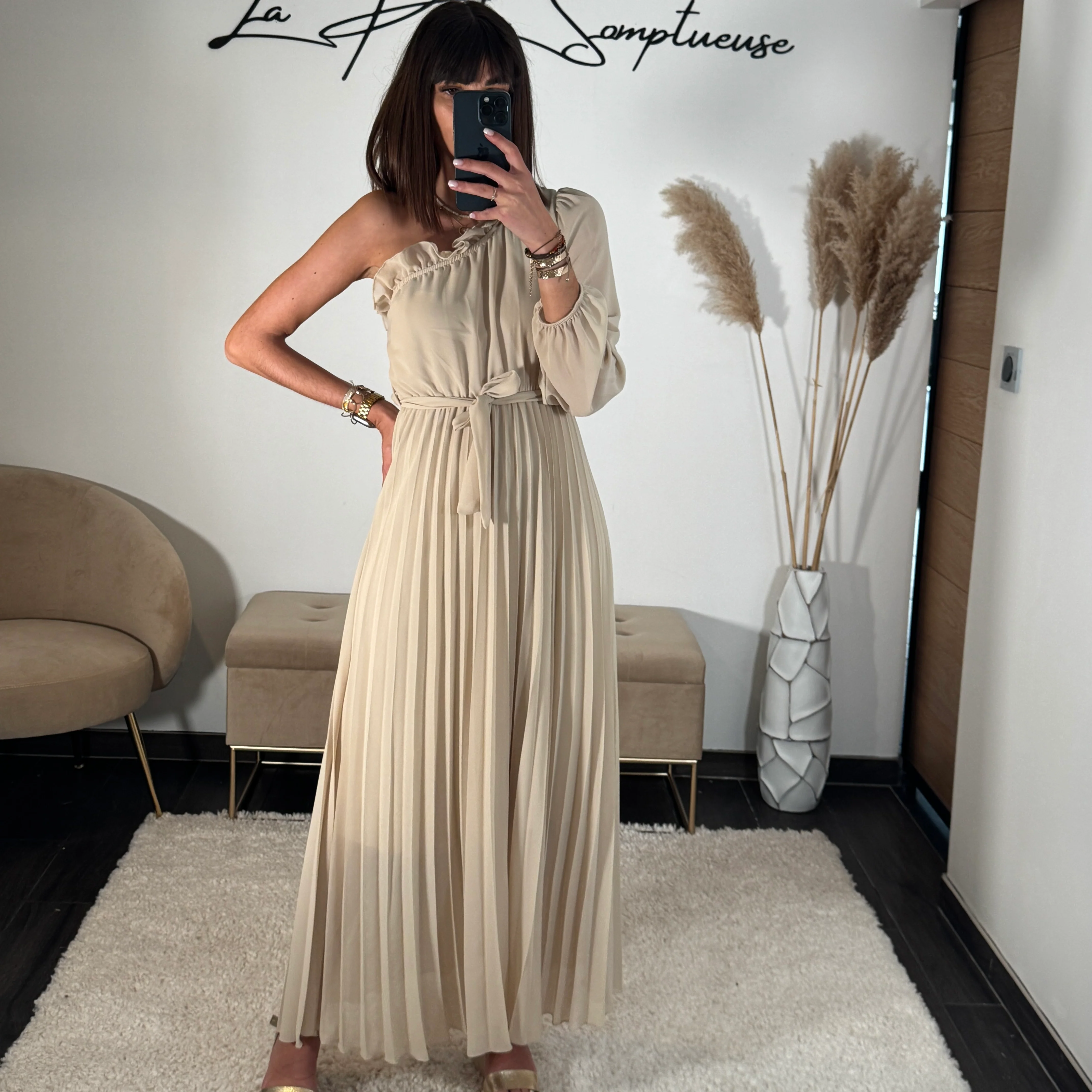 ROBE ASYMETRIQUE BEIGE PERRINE - Image 4
