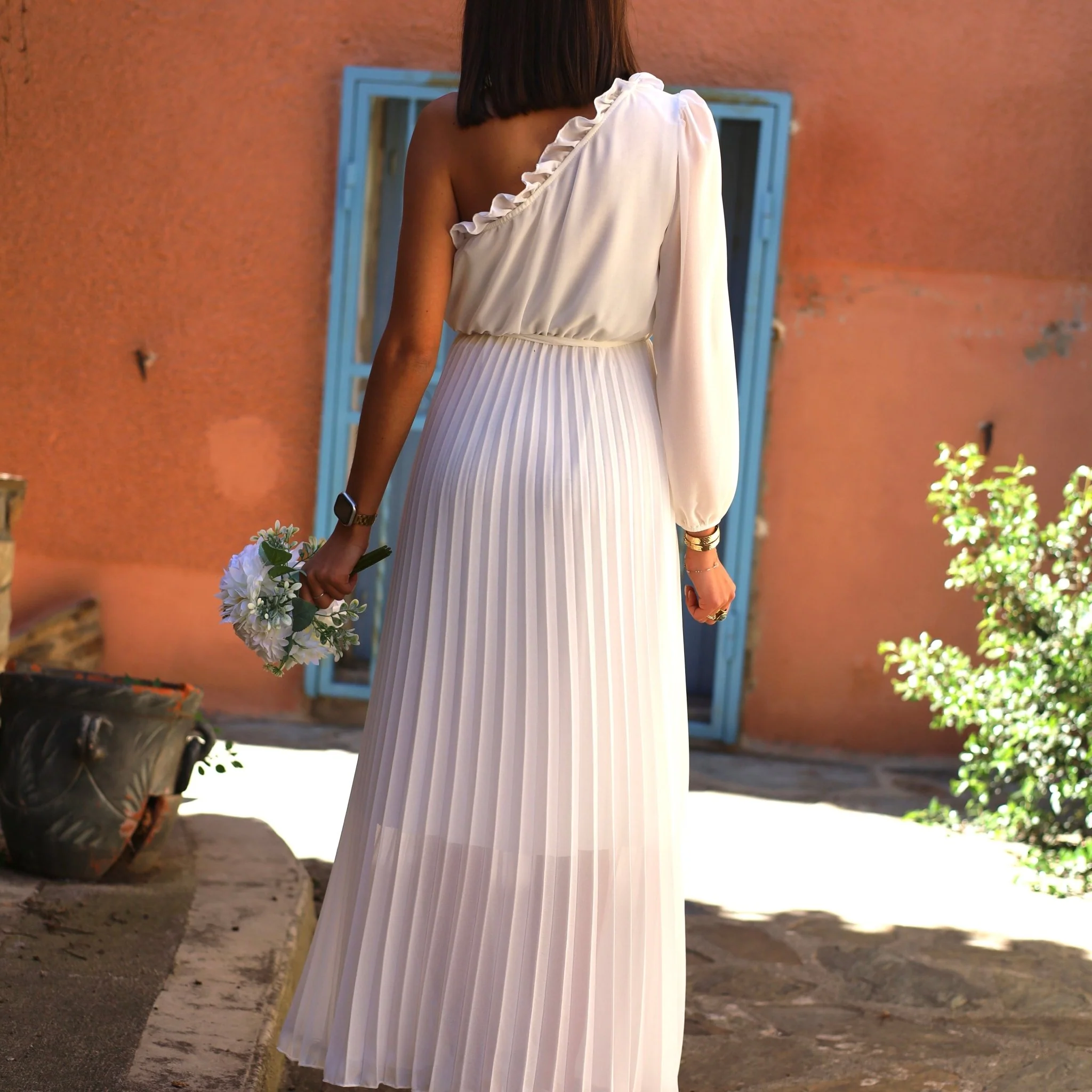 ROBE ASYMETRIQUE BLANCHE PERRINE - Image 2