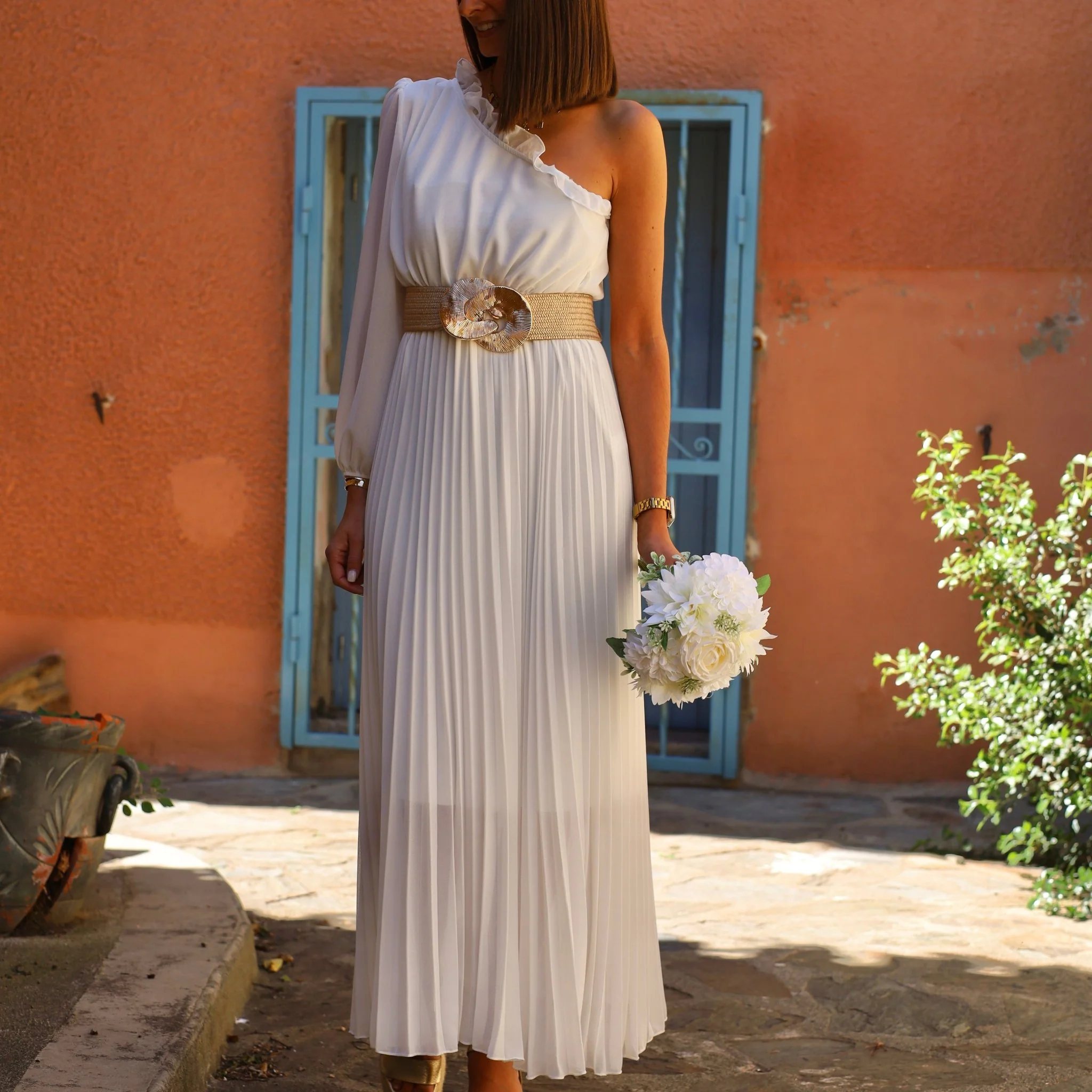 ROBE ASYMETRIQUE BLANCHE PERRINE - Image 3