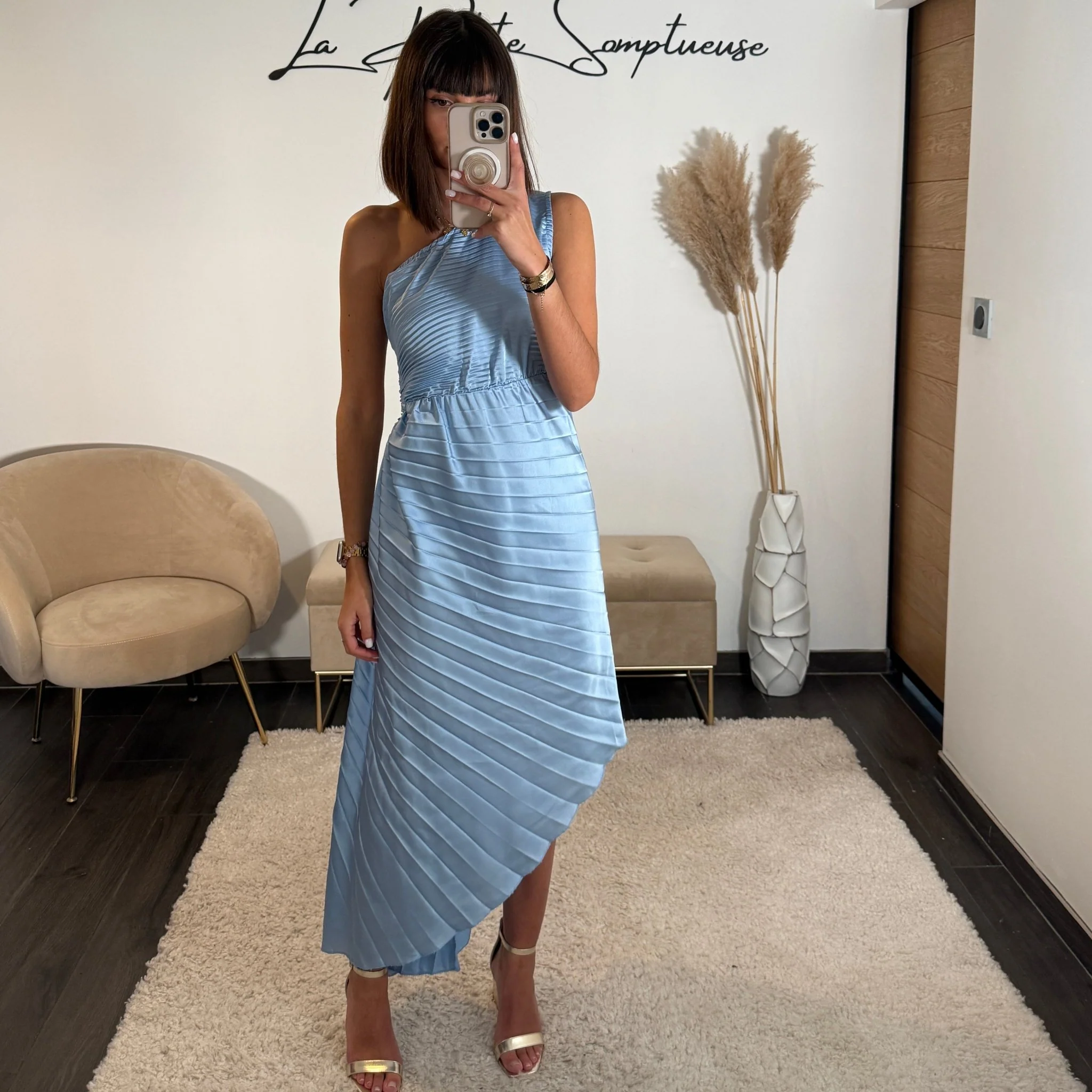 ROBE ASYMETRIQUE BLEU CIEL GAZIA