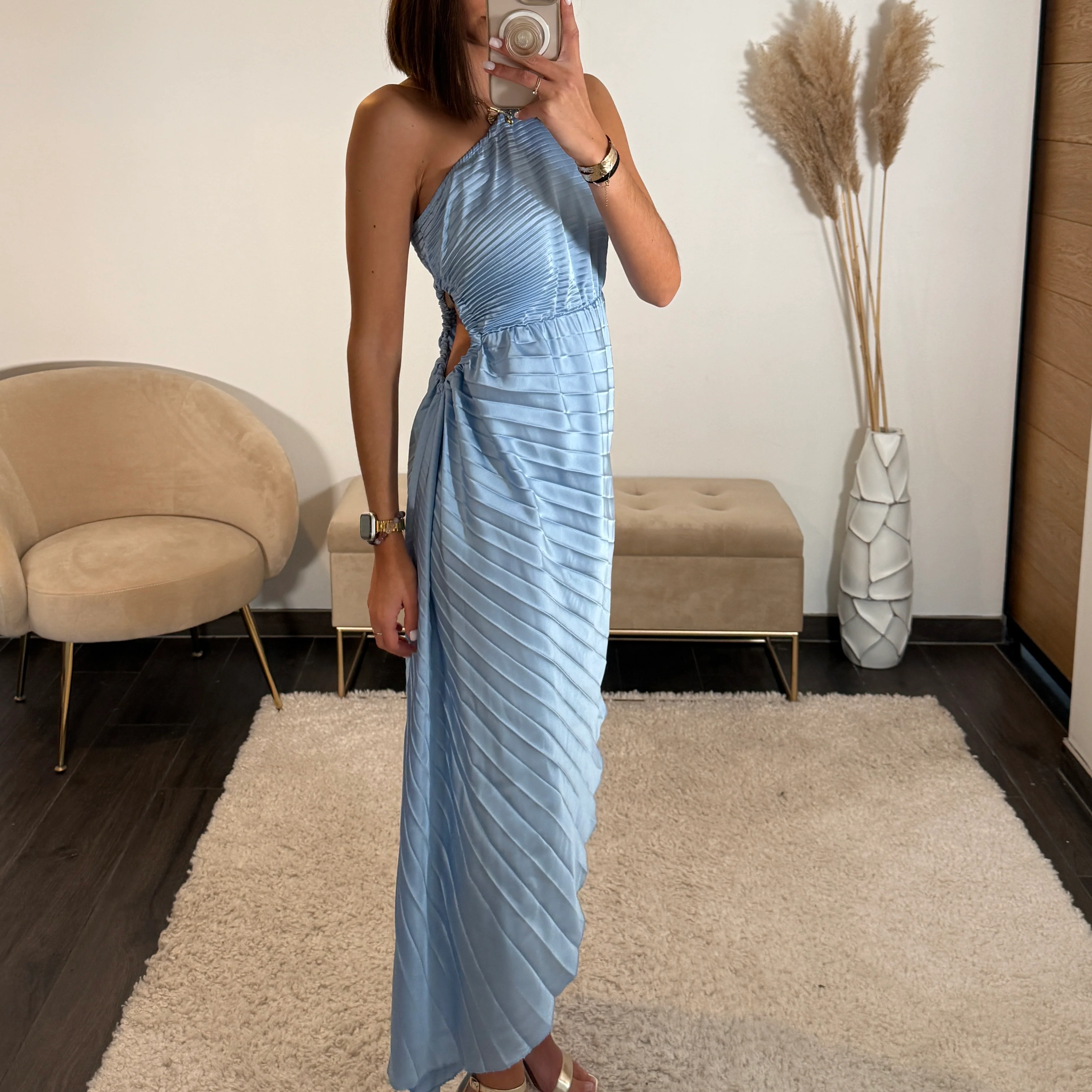 ROBE ASYMETRIQUE BLEU CIEL GAZIA - Image 2