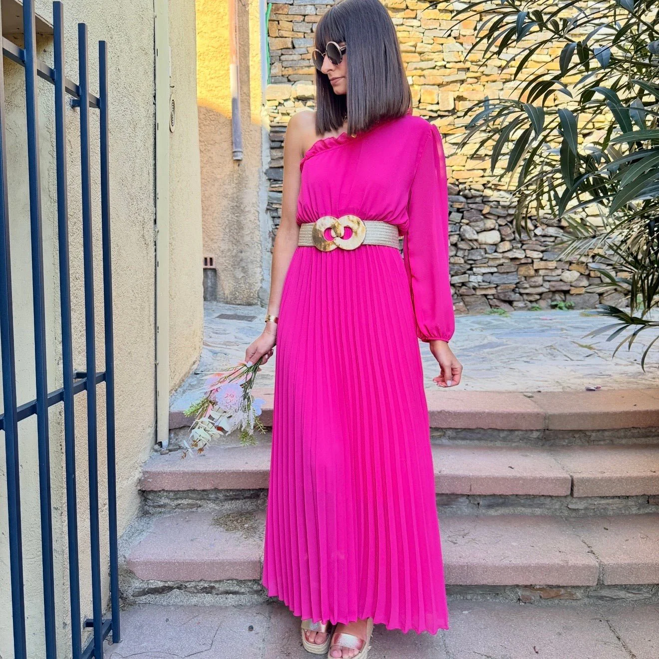 ROBE ASYMETRIQUE FUCHSIA PERRINE