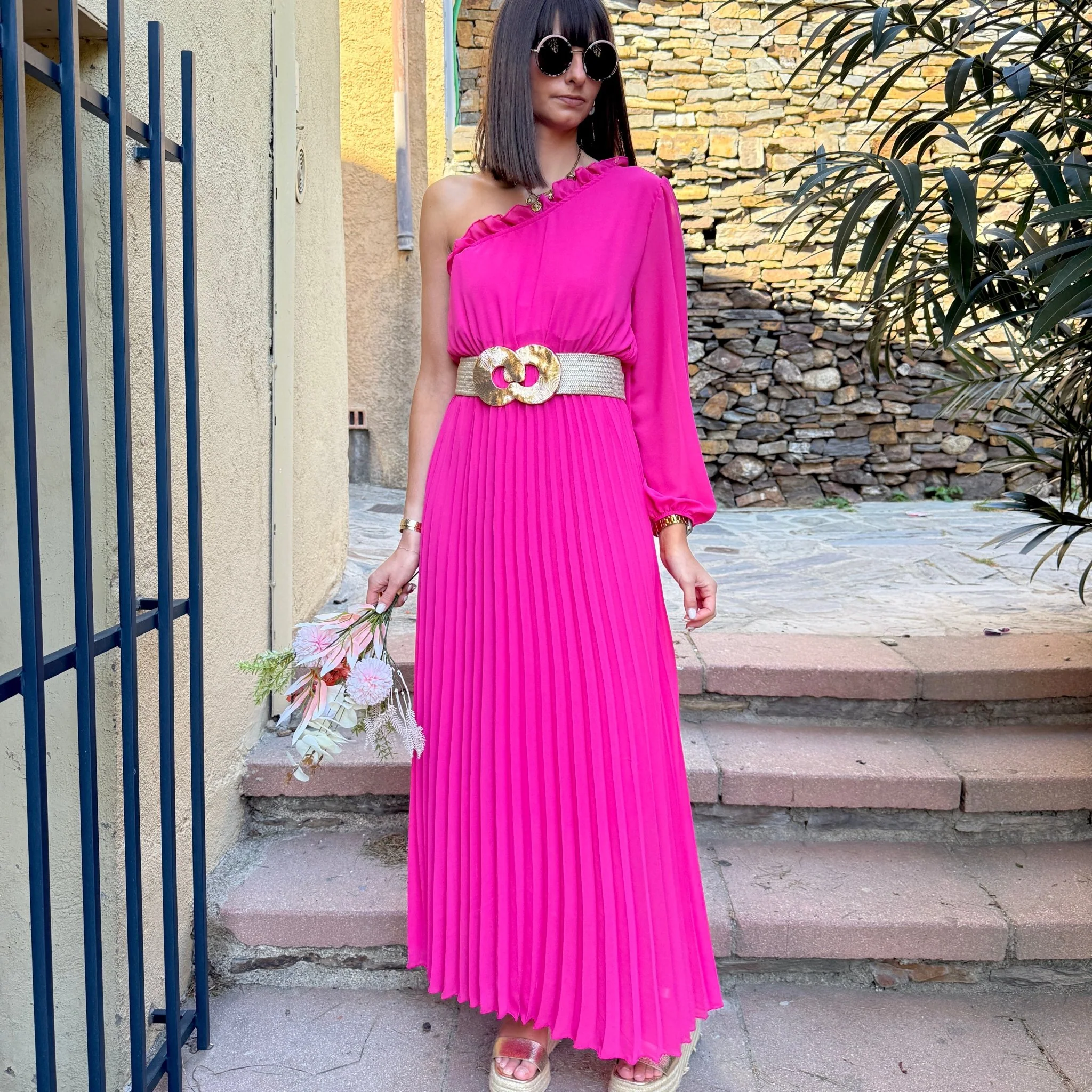 ROBE ASYMETRIQUE FUCHSIA PERRINE - Image 2
