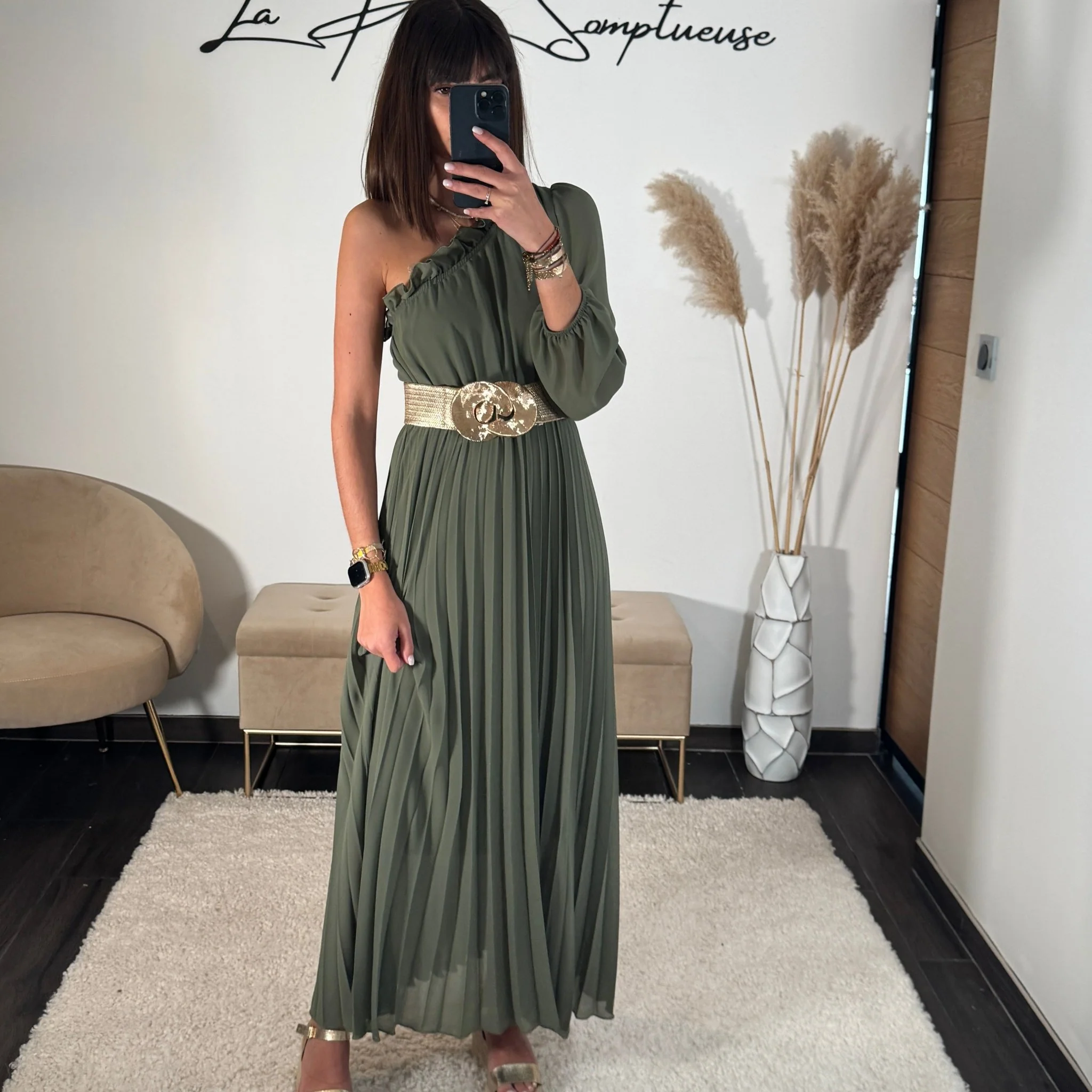 ROBE ASYMETRIQUE KAKI PERRINE