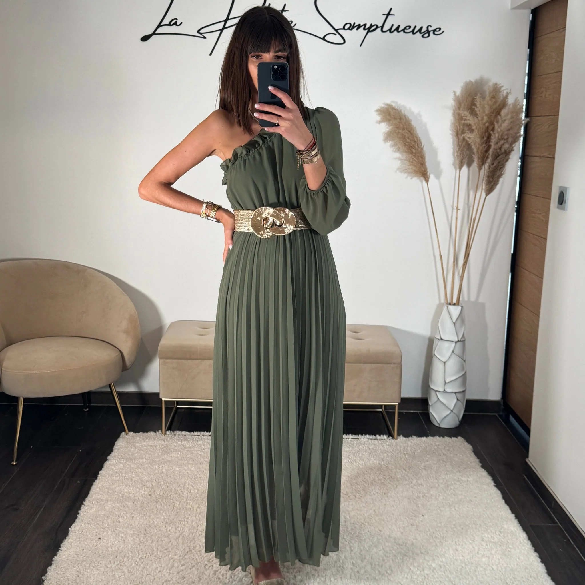 ROBE ASYMETRIQUE KAKI PERRINE - Image 2