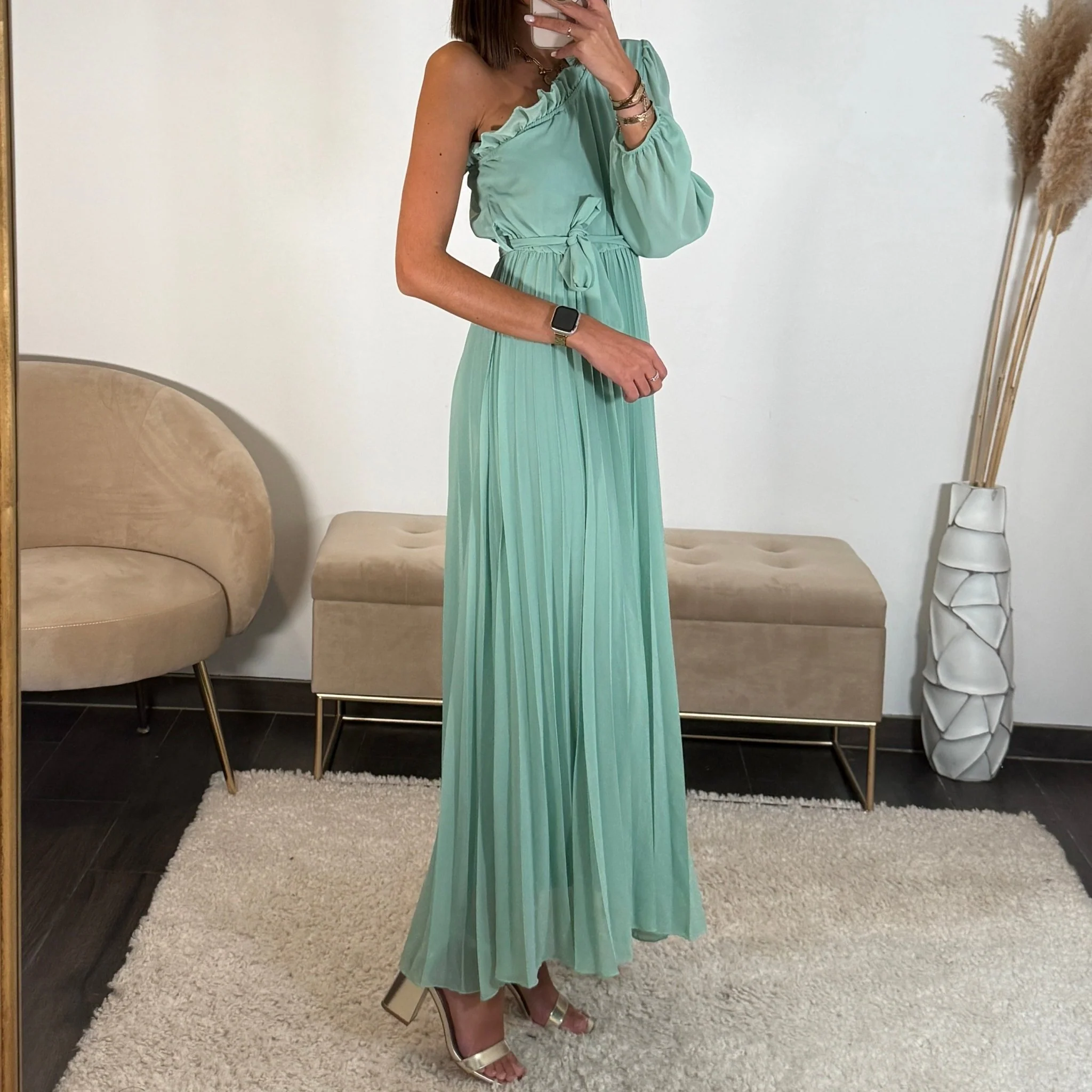 ROBE ASYMETRIQUE VERT D'EAU PERRINE - Image 3