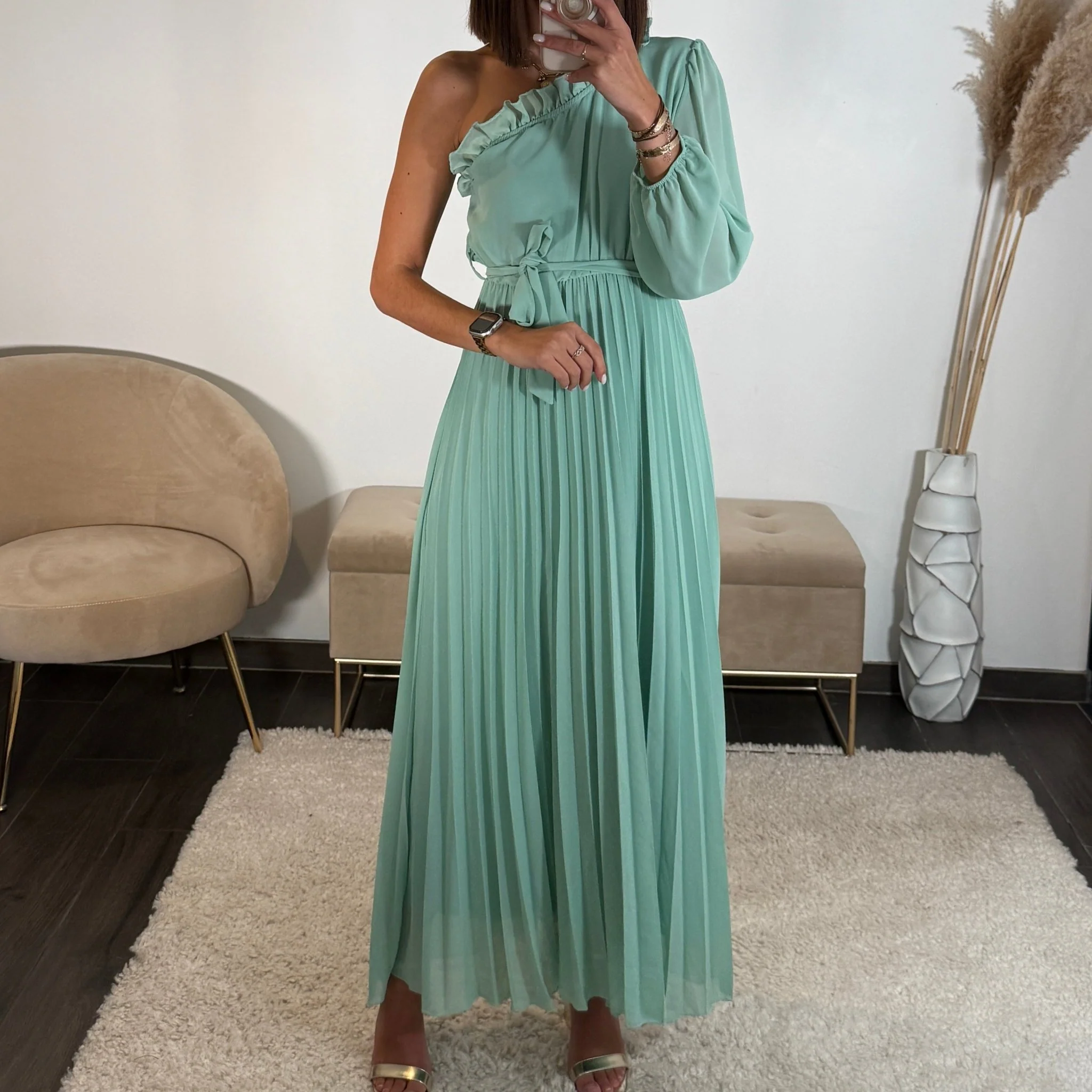 ROBE ASYMETRIQUE VERT D'EAU PERRINE - Image 4